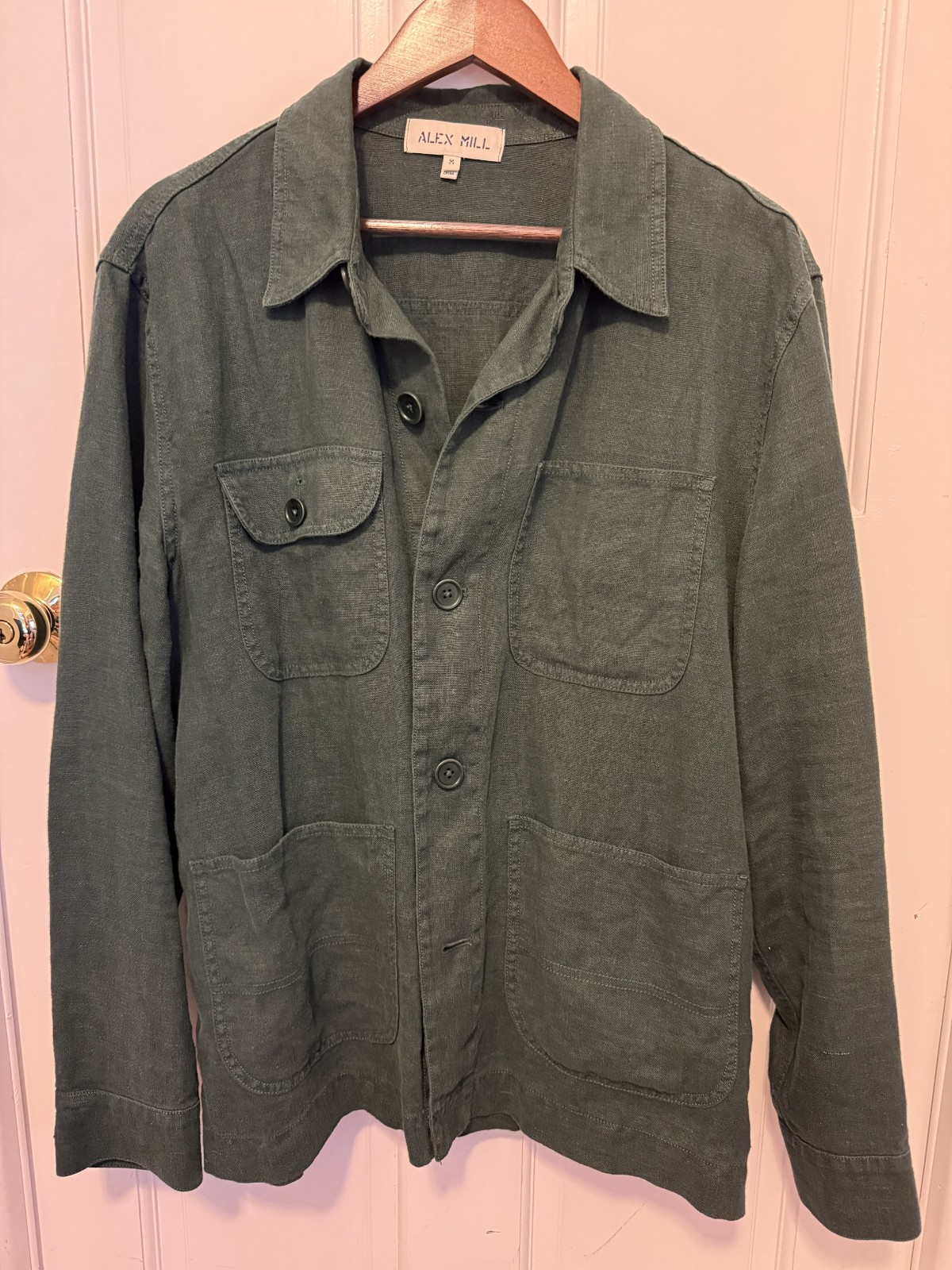 Alex Mill Linen Work Jacket Garment Dyed Pine Grove Green Chore Coat Men’s M