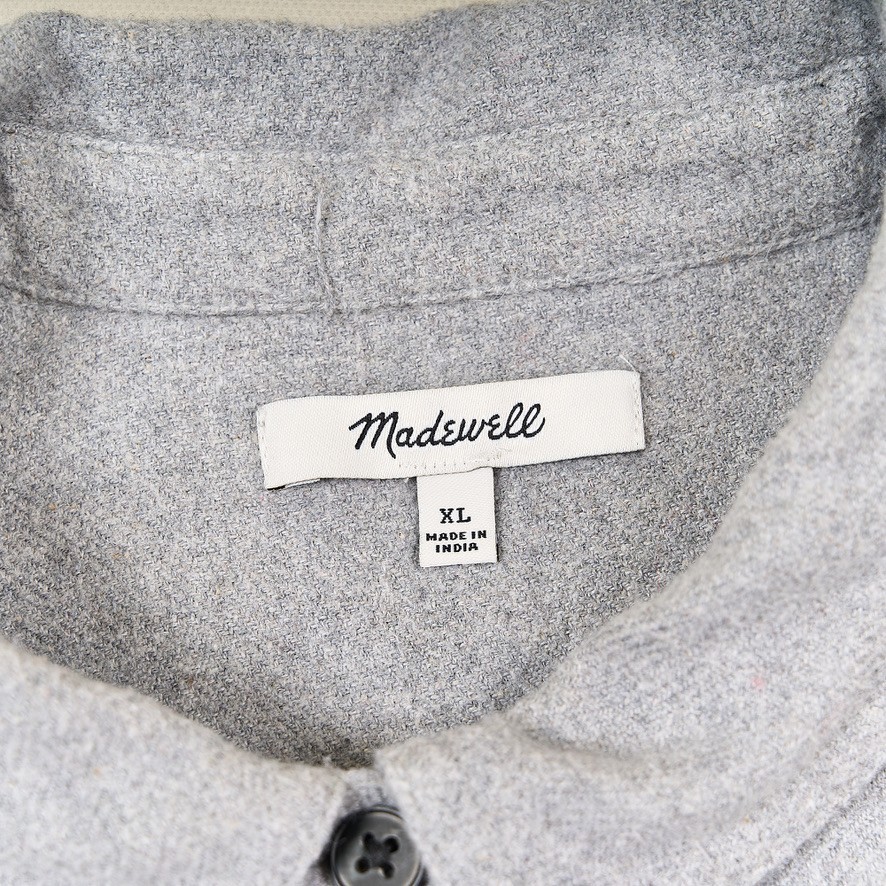 Madewell Flannel Flap Pocket Oversized Ex-Boyfriend Shirt Womens XL Gray Cotton