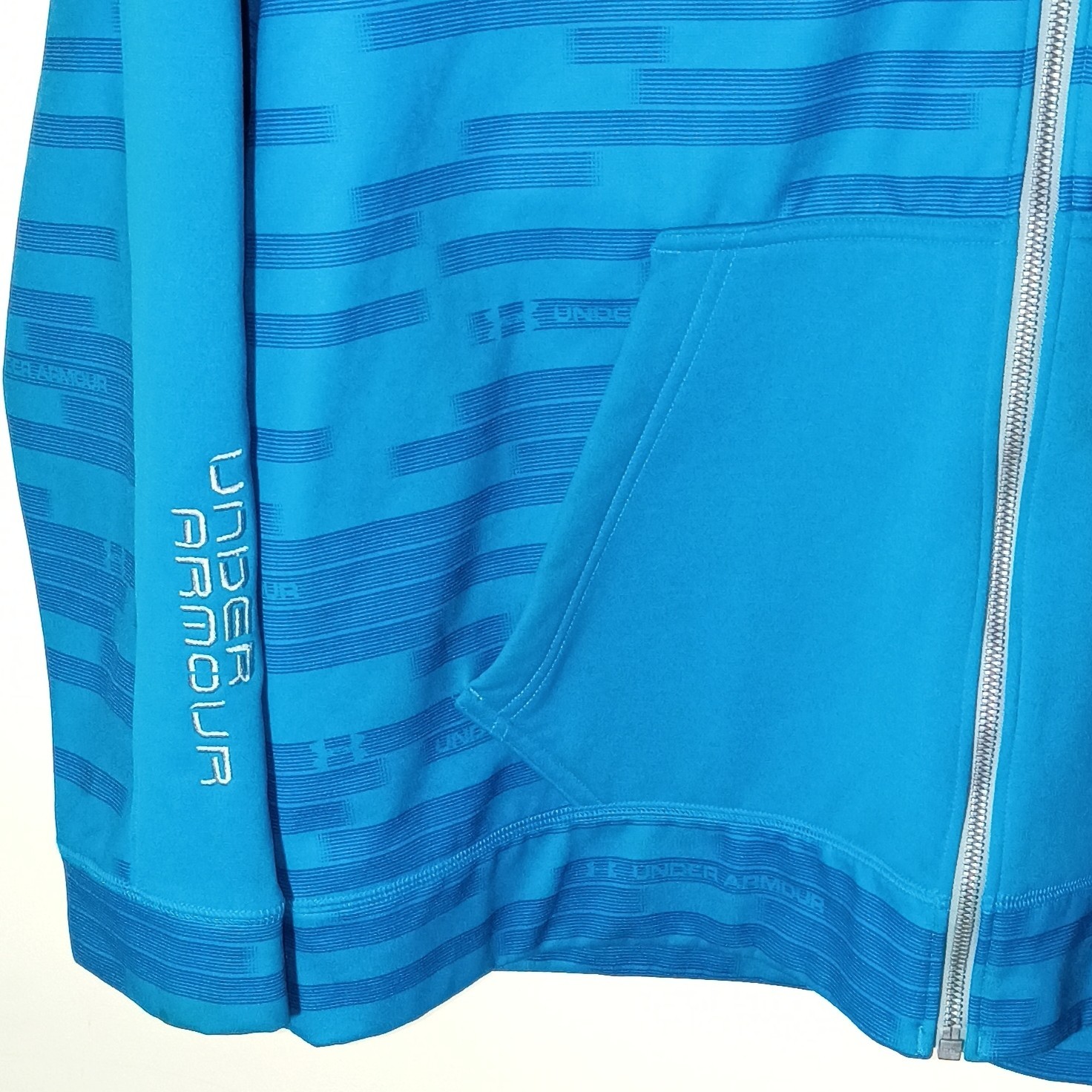 UNDER ARMOUR MENS LOOSE FIT BLUE STRIPE FULL ZIP HOODED JACKET SIZE LARGE
