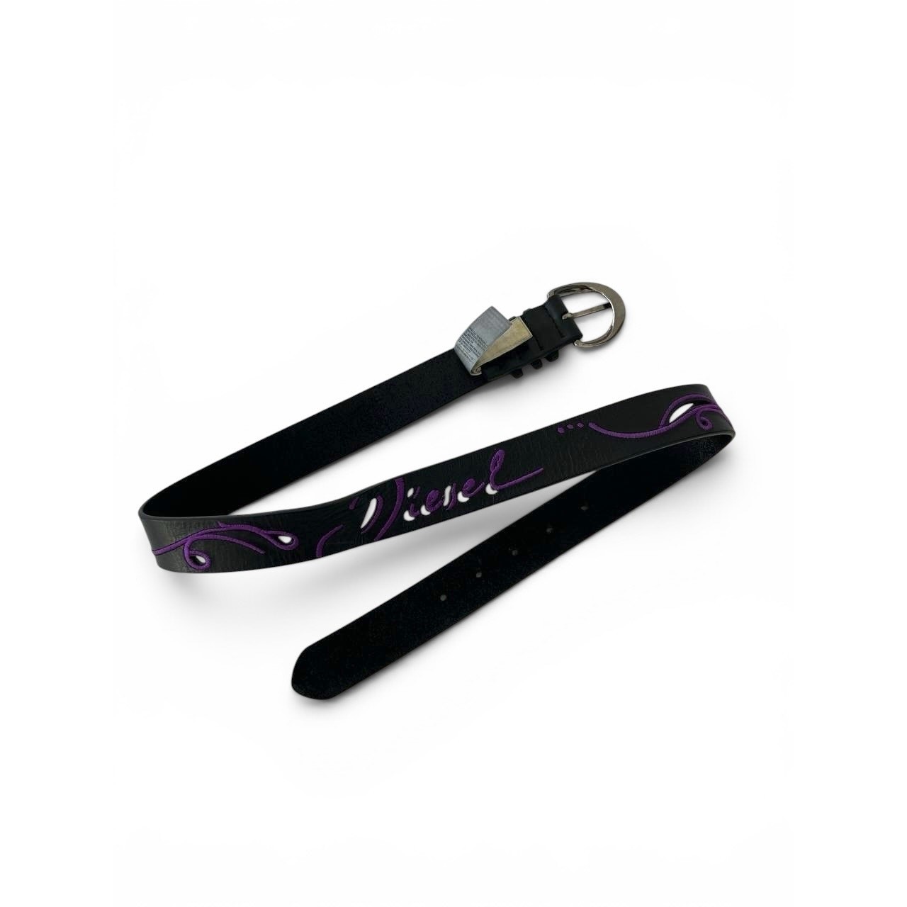 Diesel Embroidered Leather Belt Black / Purple