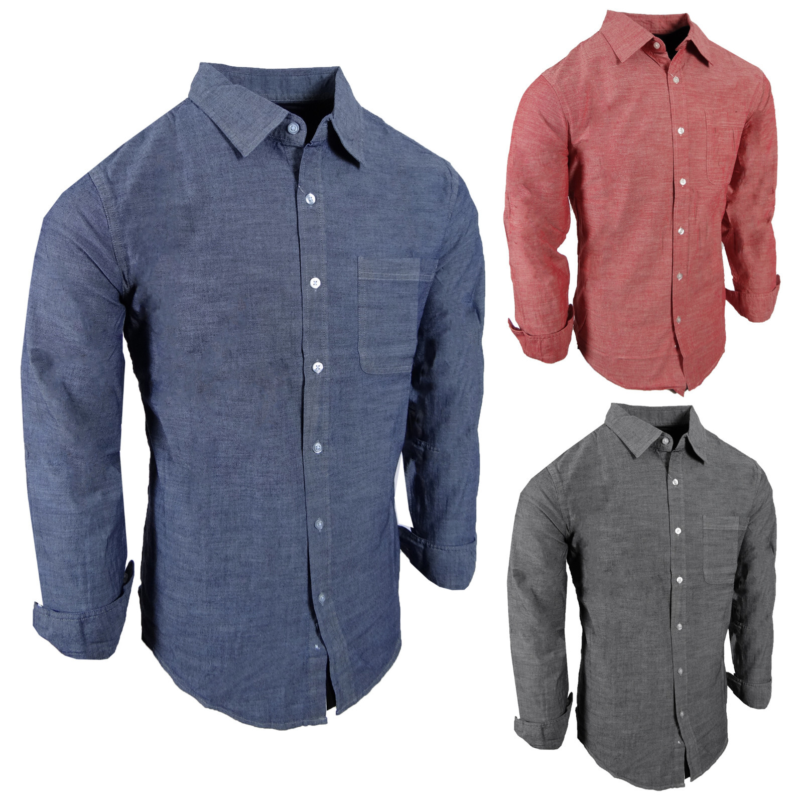 Chambray Shirt Mens Casual Button Up Chest Pocket Stetch Breathable Golf Dress