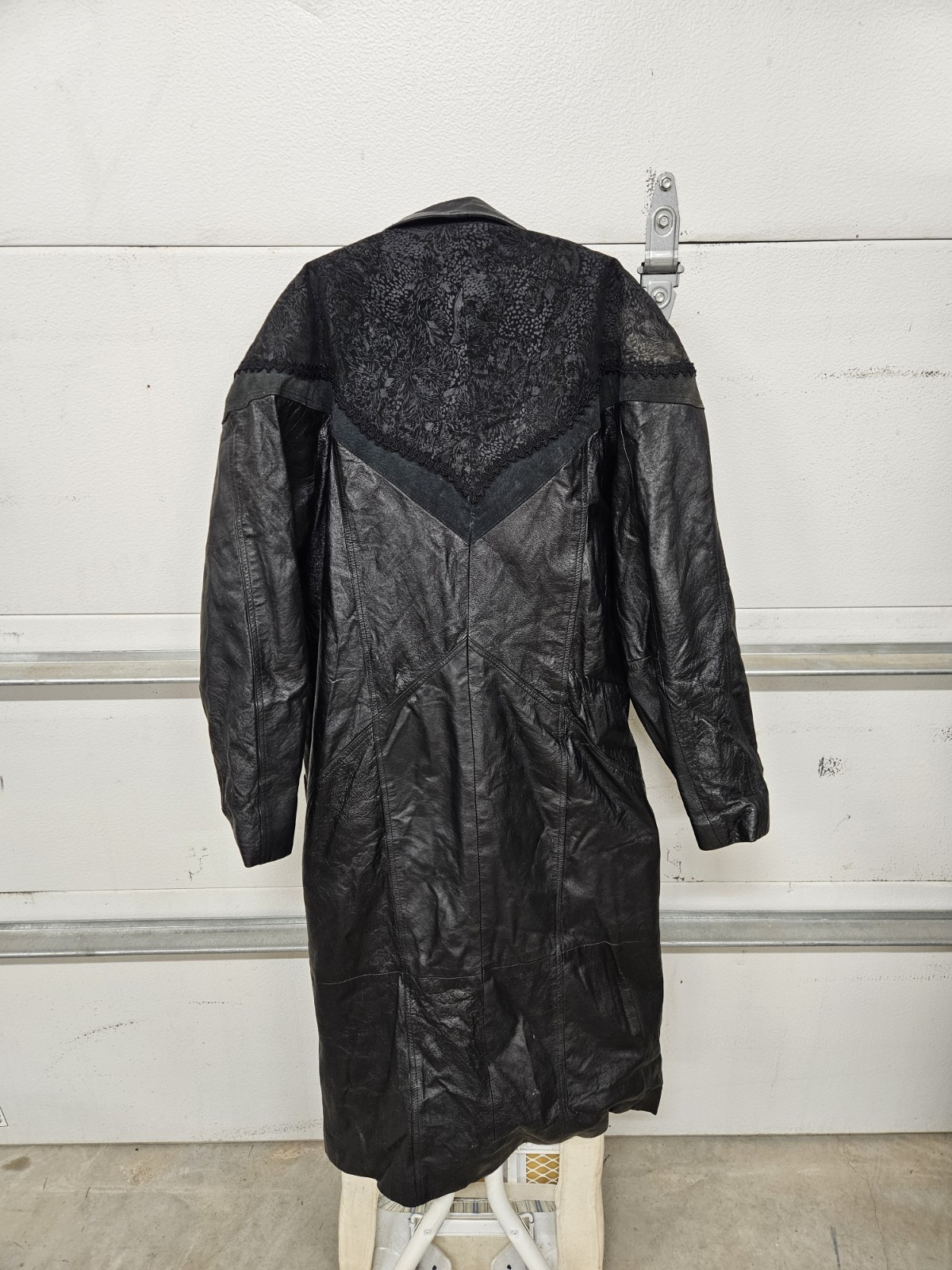 Vintage Marco Morani Genuine Leather Black Long Coat Trench Jacket Womens XL