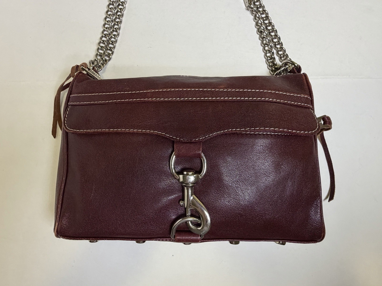 Rebecca Minkoff Mini Mac Crossbody Bag Maroon Leather Purse Chain Strap Studded