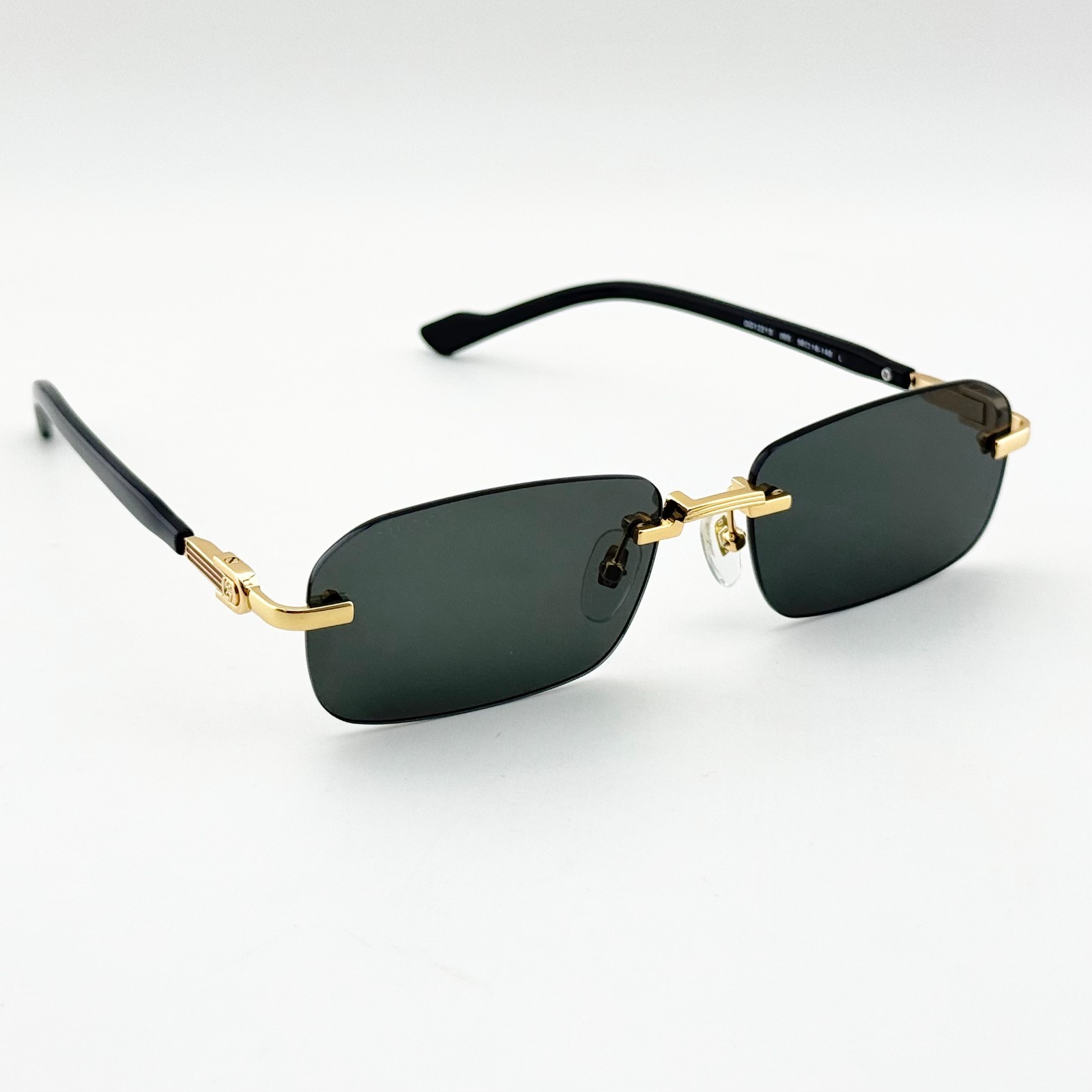 Gucci GG1221S 001 Rimless Gold Black Gray Lens Sunglasses 56mm Men’s