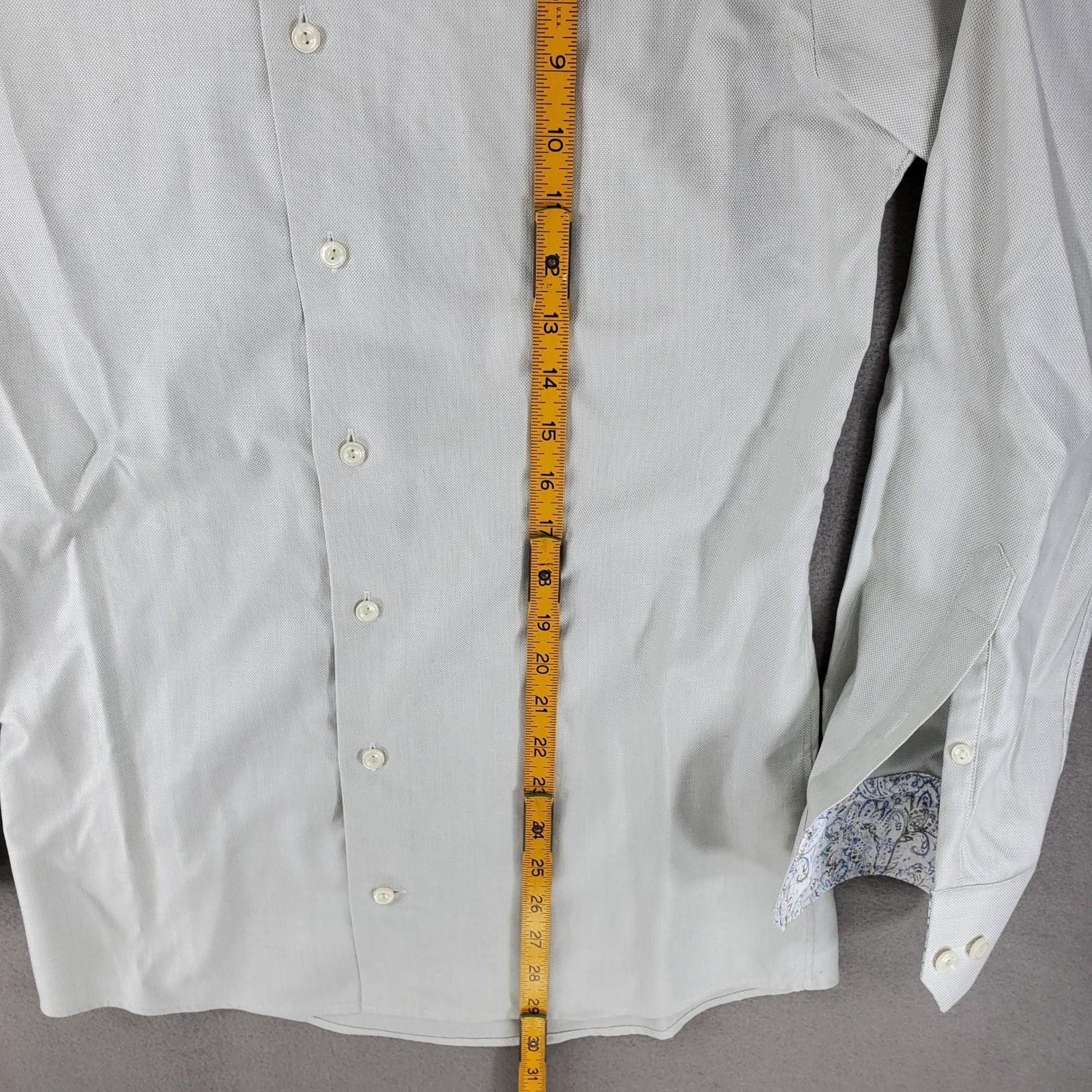 Eton Button Up Shirt Men 15/38 Light Green Slim Fit Paisley Contrast Long Sleeve