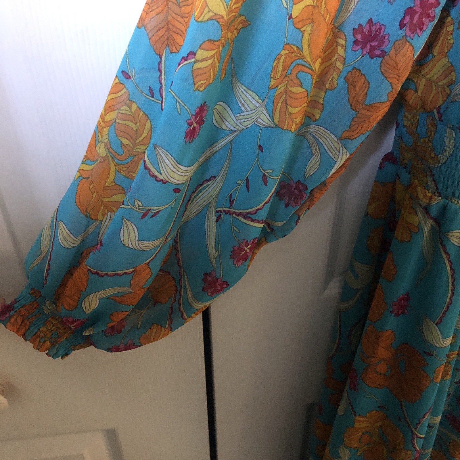 Sophia Vergara Blue Floral Print MIDI Dress Size Large