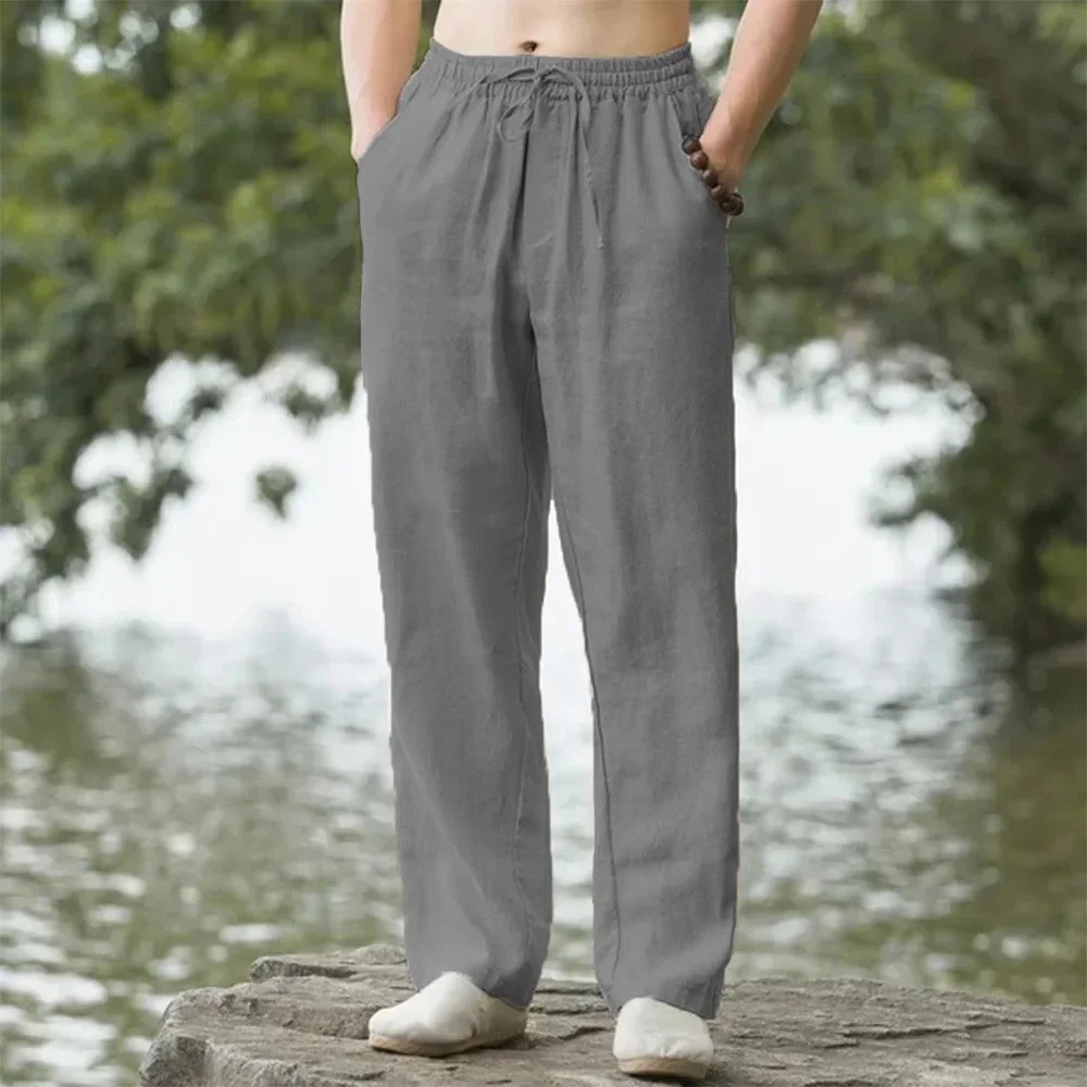 Mens Cotton Linen Loose Pants Casual Drawstring Beach Yoga Baggy Long Trousers
