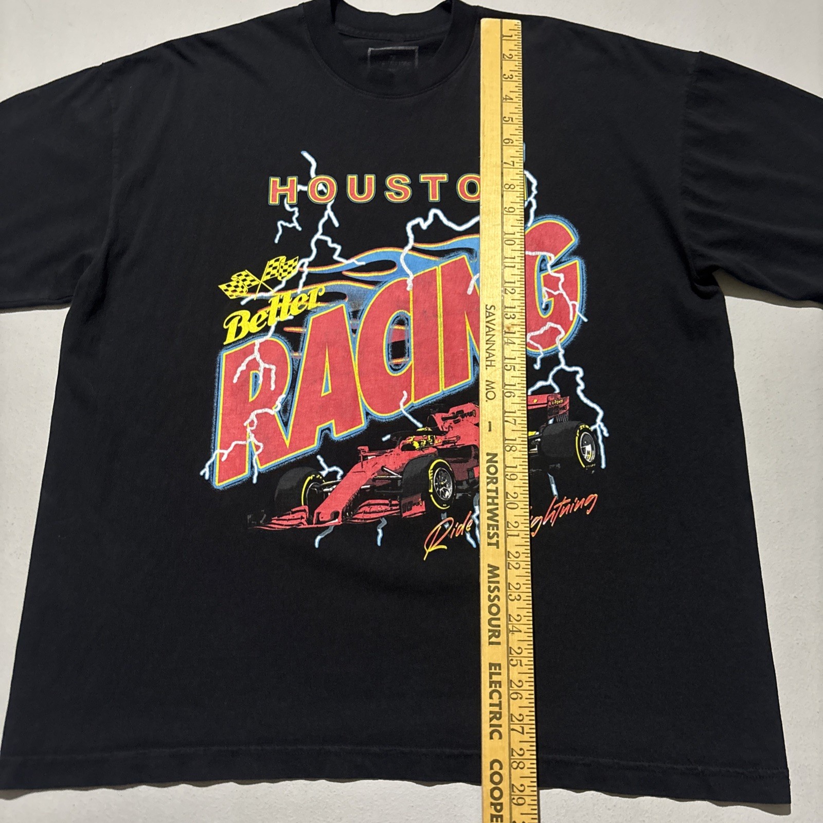 Vintage Style Houston Racing Nascar Lightning Graphic T-Shirt XL Black Y2K