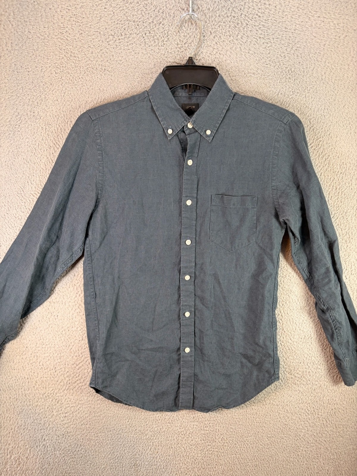 J Crew Shirt Men Small Blue Chambray 100% Irish Linen Baird McNutt Casual Button