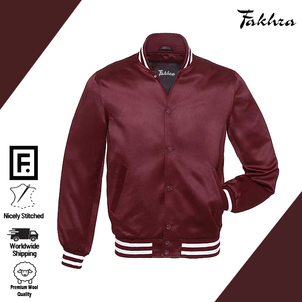 Maroon Satin College Letterman Jacket Premium Baseball-Inspired Outerwear,