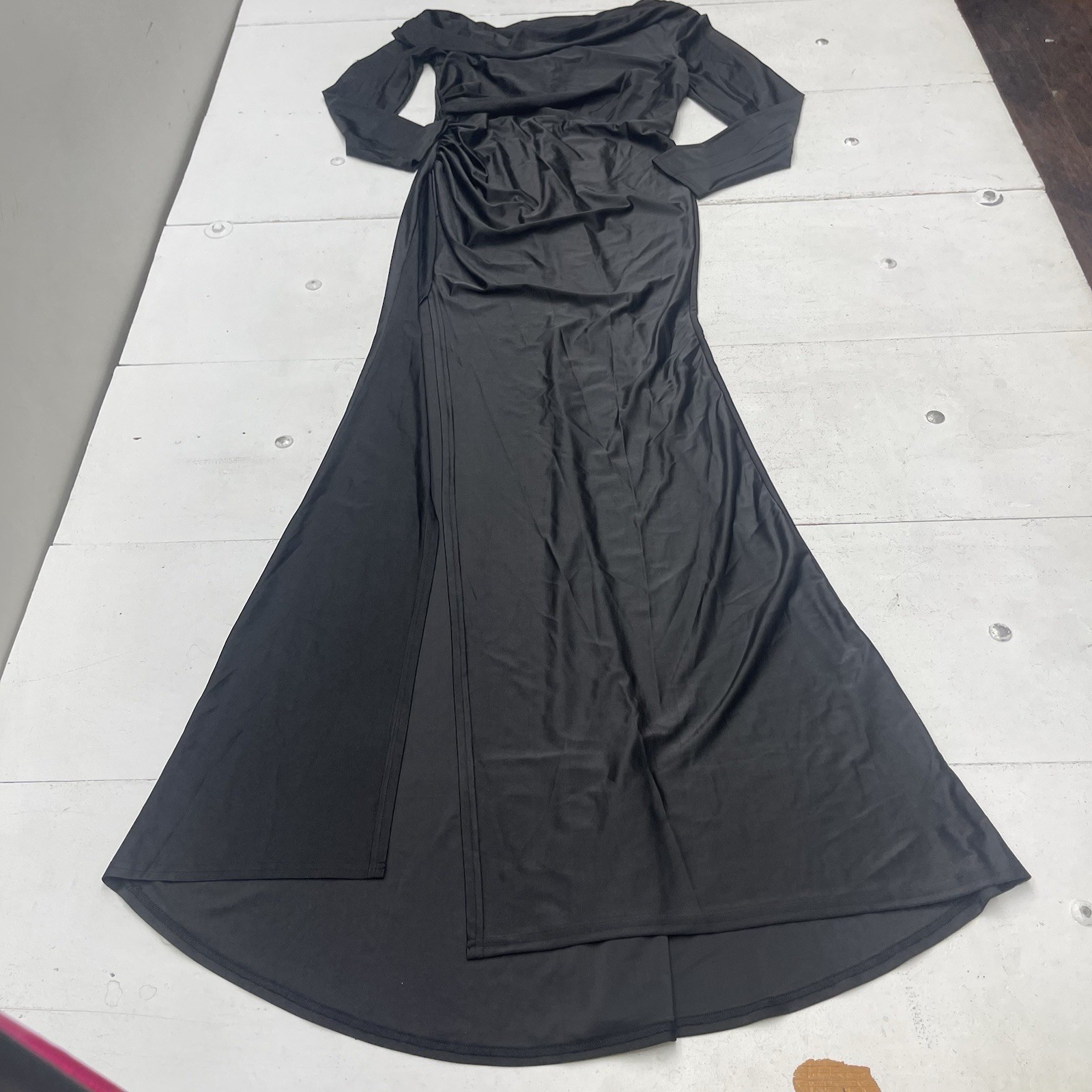 Adyce Black Stretch Ruched High Slit Long Sleeve Formal Maxi Dress Women’s XL