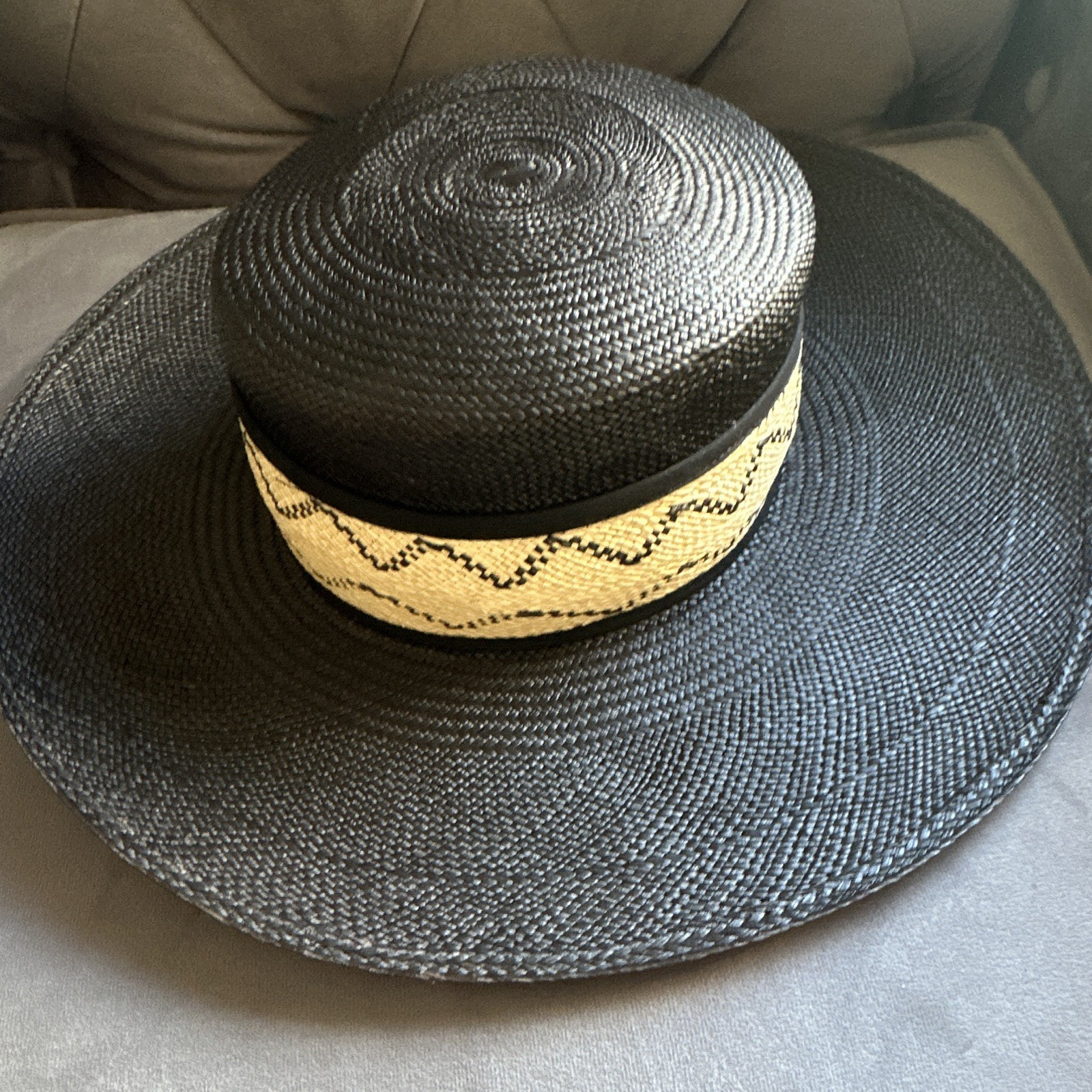 Homero Ortega Panama Sun Hat S Black Toquilla Straw Wide Brim Handmade