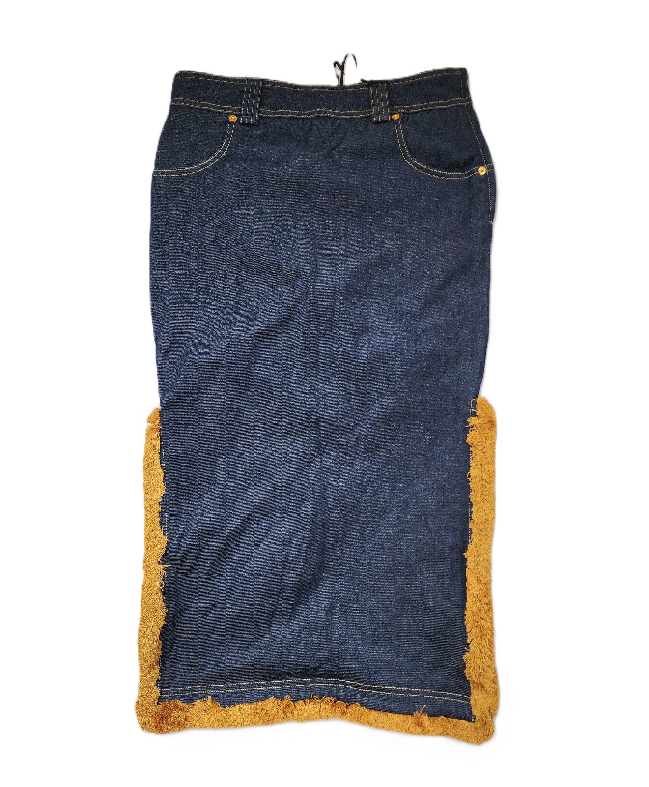 $2995 Designer VERSACE Women’s Indigo Gold Stitching Medusa Long Denim Skirt 40