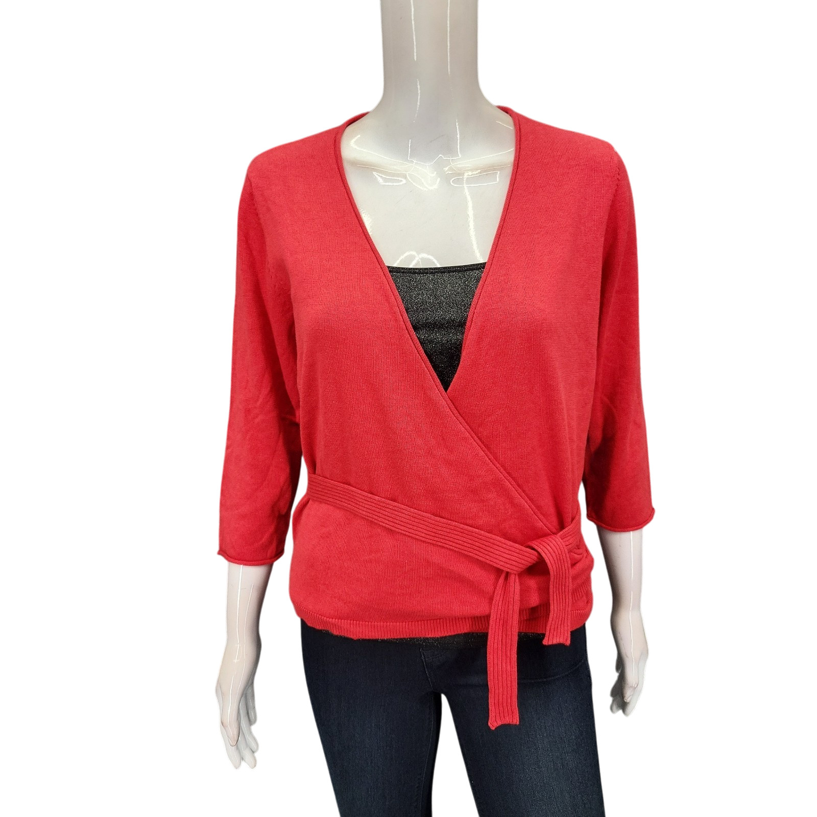 Encore by Idina Menzel Womens Red Wrapped Ballet Cardigan Size Small