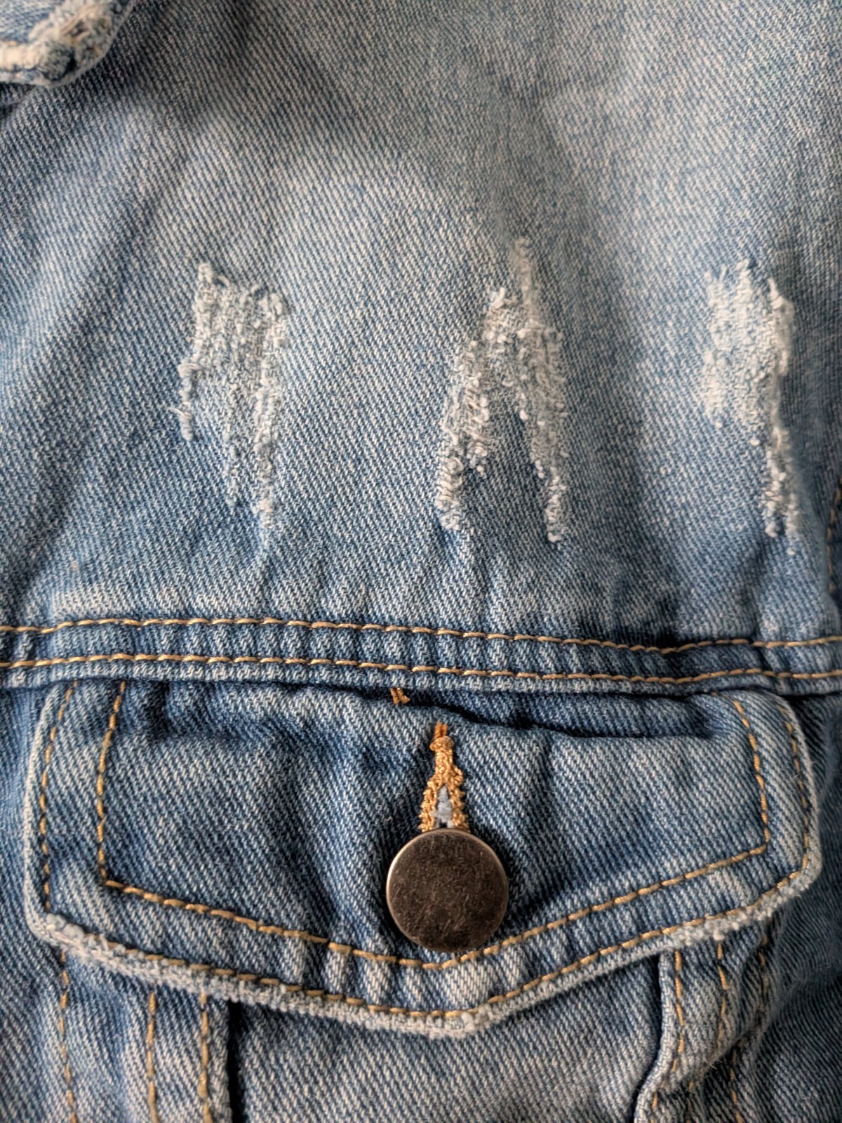 American Bazi Cropped Denim Fashion Tour Jacket Distressed Patchwork Raw Hem Med