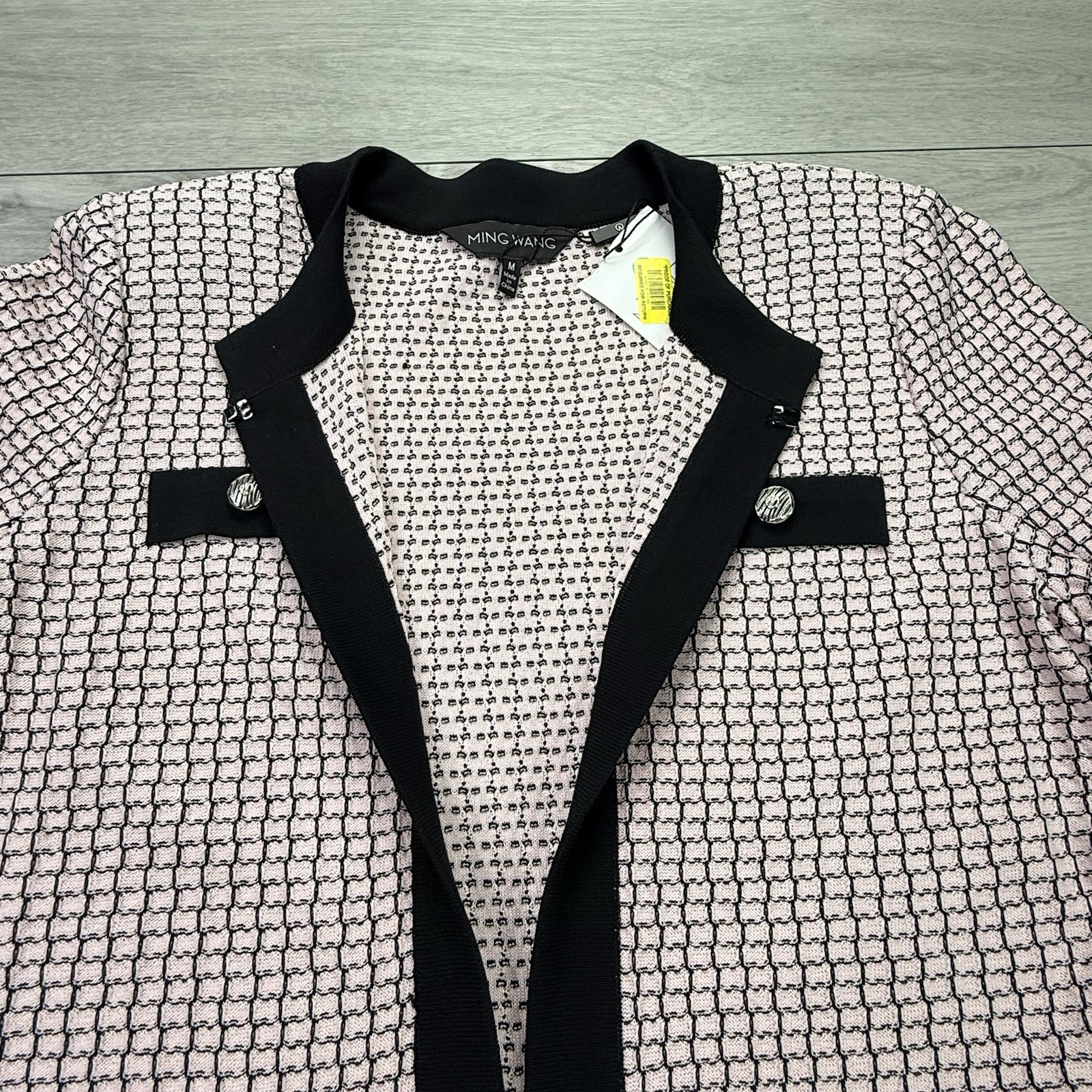 NWT Ming Wang Pale Pink & Black Knit Cardigan Sweater Jacket Top Heritage Fit M