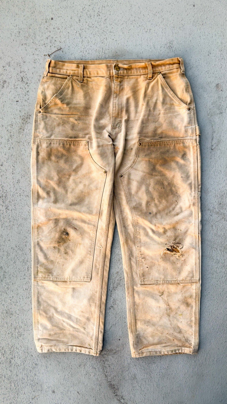 Vintage Carhartt Double Knee Pants Brown Thrashed Faded Sz 36 x 30 B136 DKB