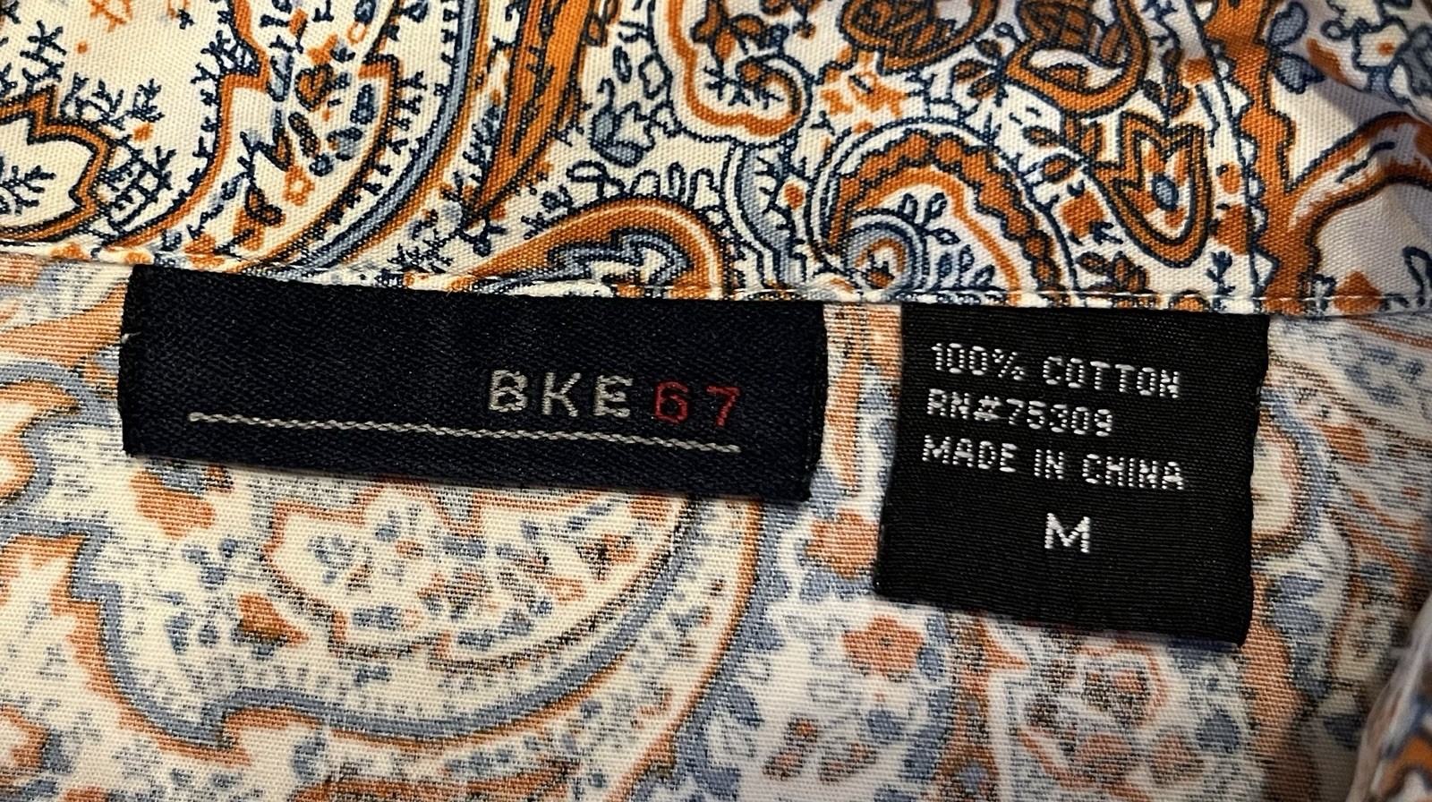 Buckle BKE 67 Pearl Snap Paisley Shirt Women Medium Blue & Orange 100% Cotton