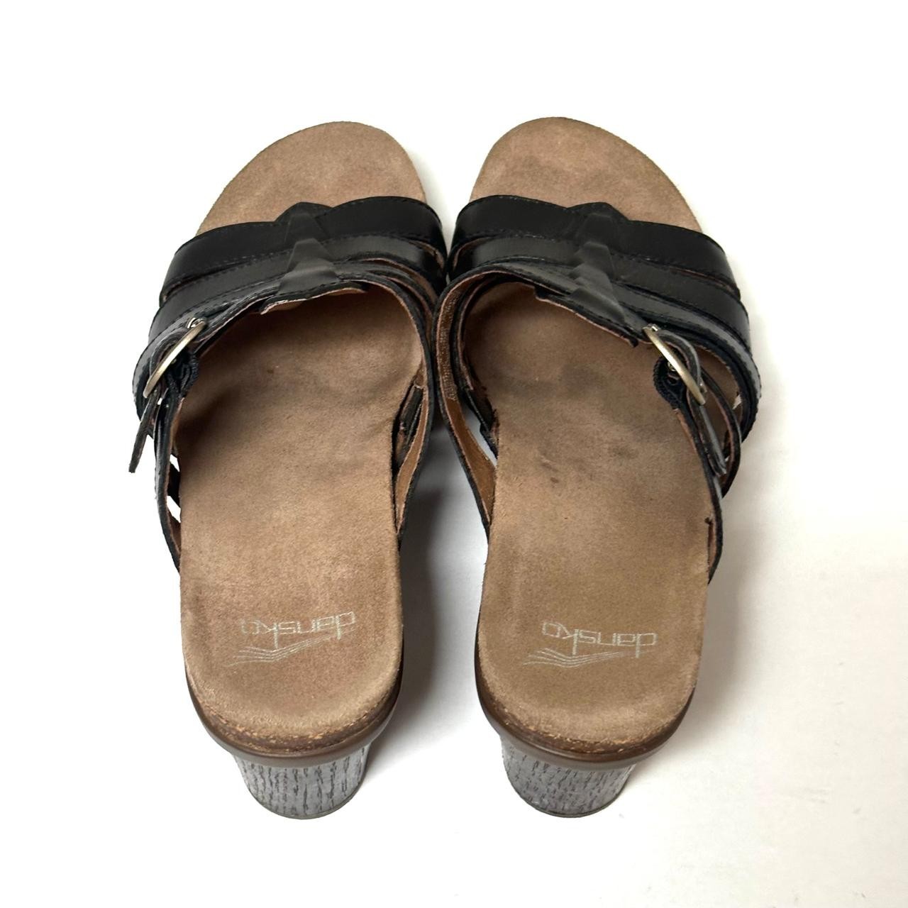 Dansko Dawson Black Leather Strappy Block Heel Mule Sandals Women EU 37 US 6.5-7