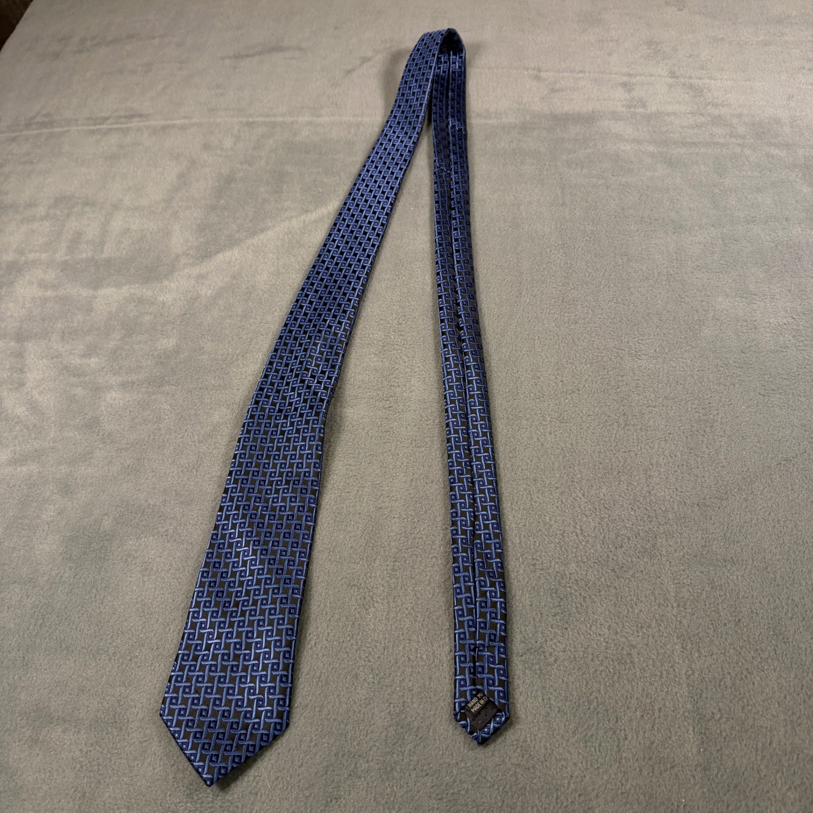 WeiShang Mens Necktie Blue Black Geometric Square Pattern Classic Formal Tie