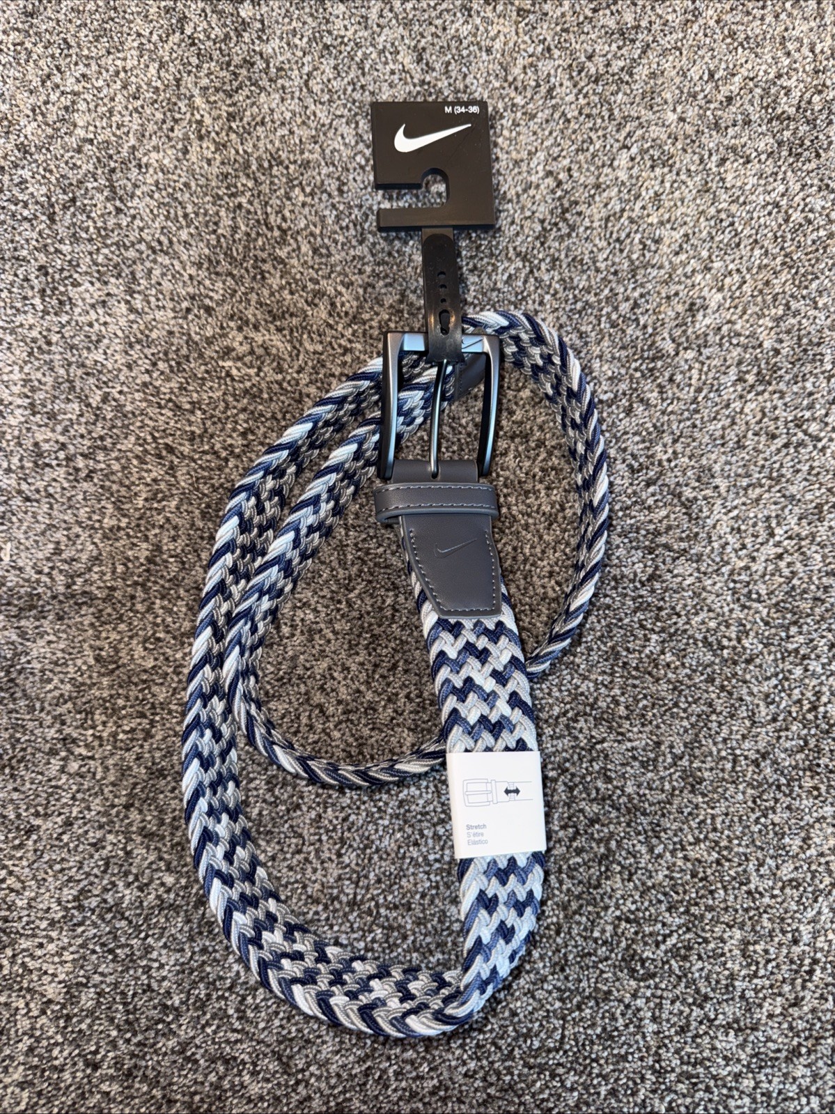 Nike Woven Stretch Belt Men Size Medium 34-36 Grey Blue Braided Golf Essentials