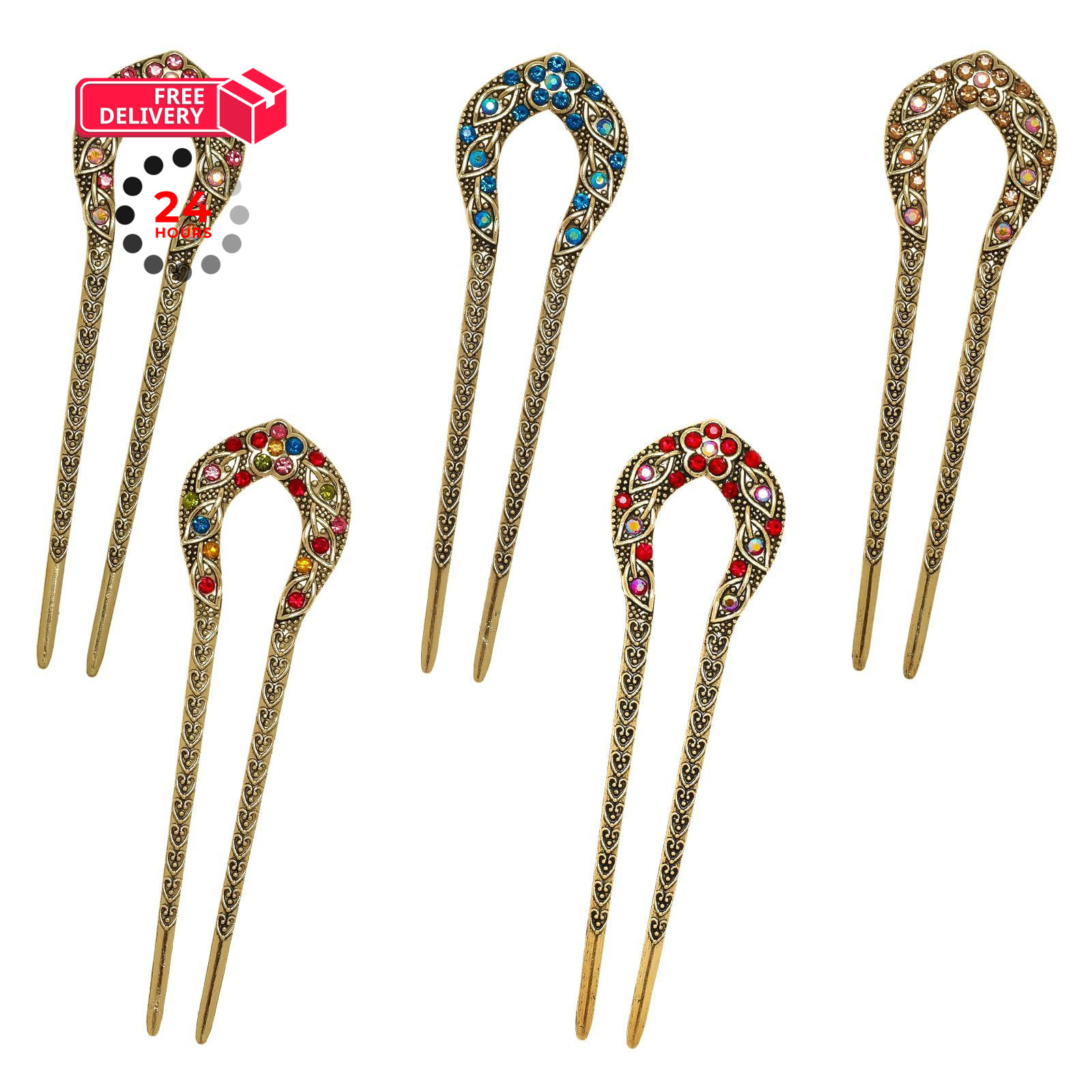 Fumwase 5PCS Vintage French Hair Pins with 1 Count (Pack of 5), Multicolor