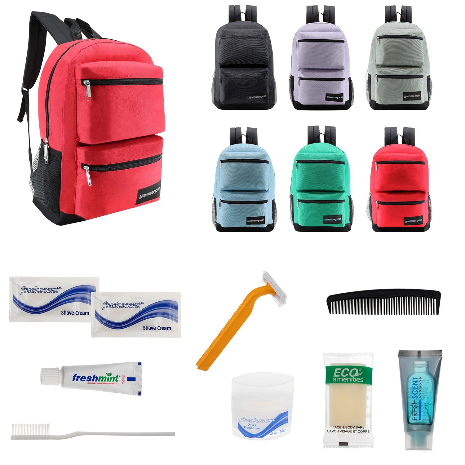 12-Pack 19” Bulk Inch Deluxe Backpacks (Bookbags) in 6 Assorted Colors