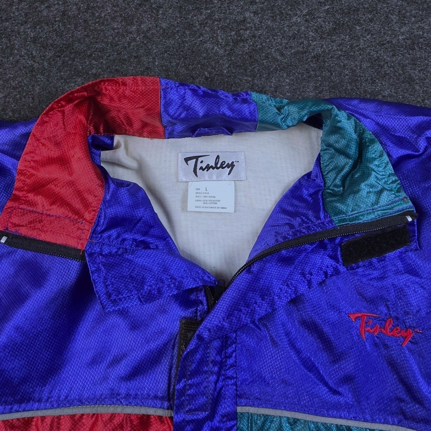 Vtg 90s Tinley Blue Colorblock Windbreaker Track Jacket Retro Nylon Oman Size XL
