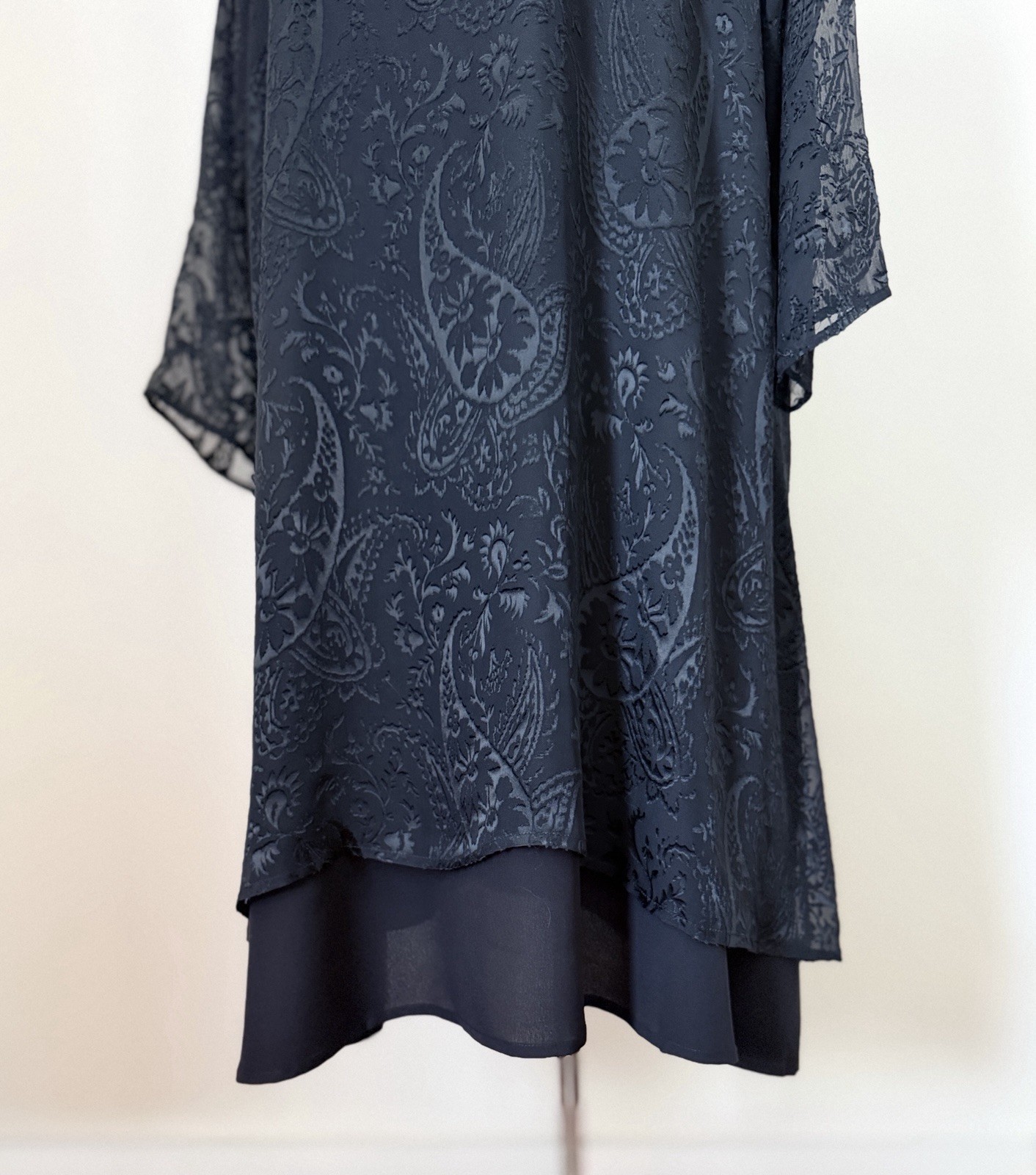 Eskandar Black Silk Blend Devore A-Line Dress Size 2 Oversized Layered