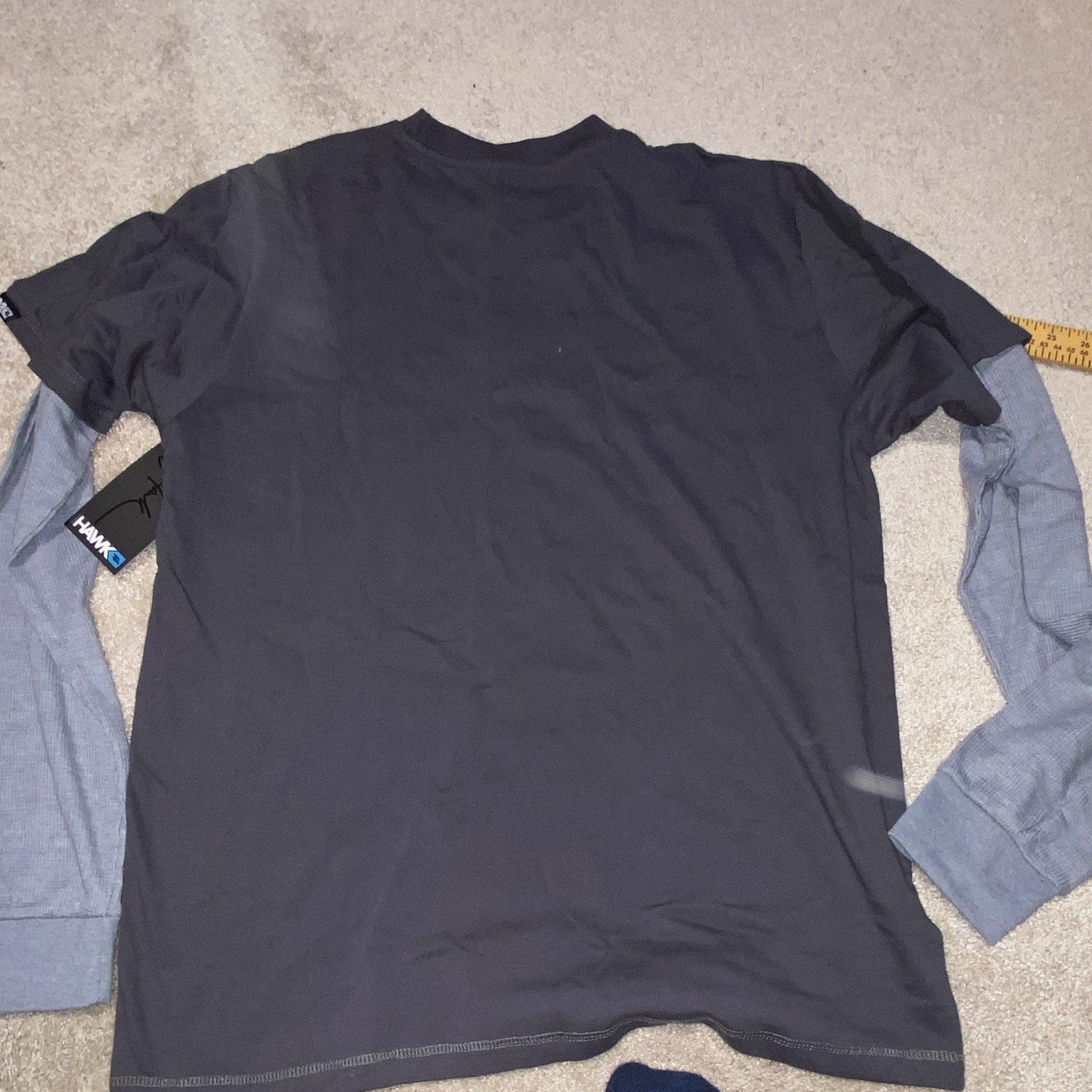 HAWK Tony Hawk Layered Black/Gray Logo Crew Neck Long Sleeve T-Shirt L/G