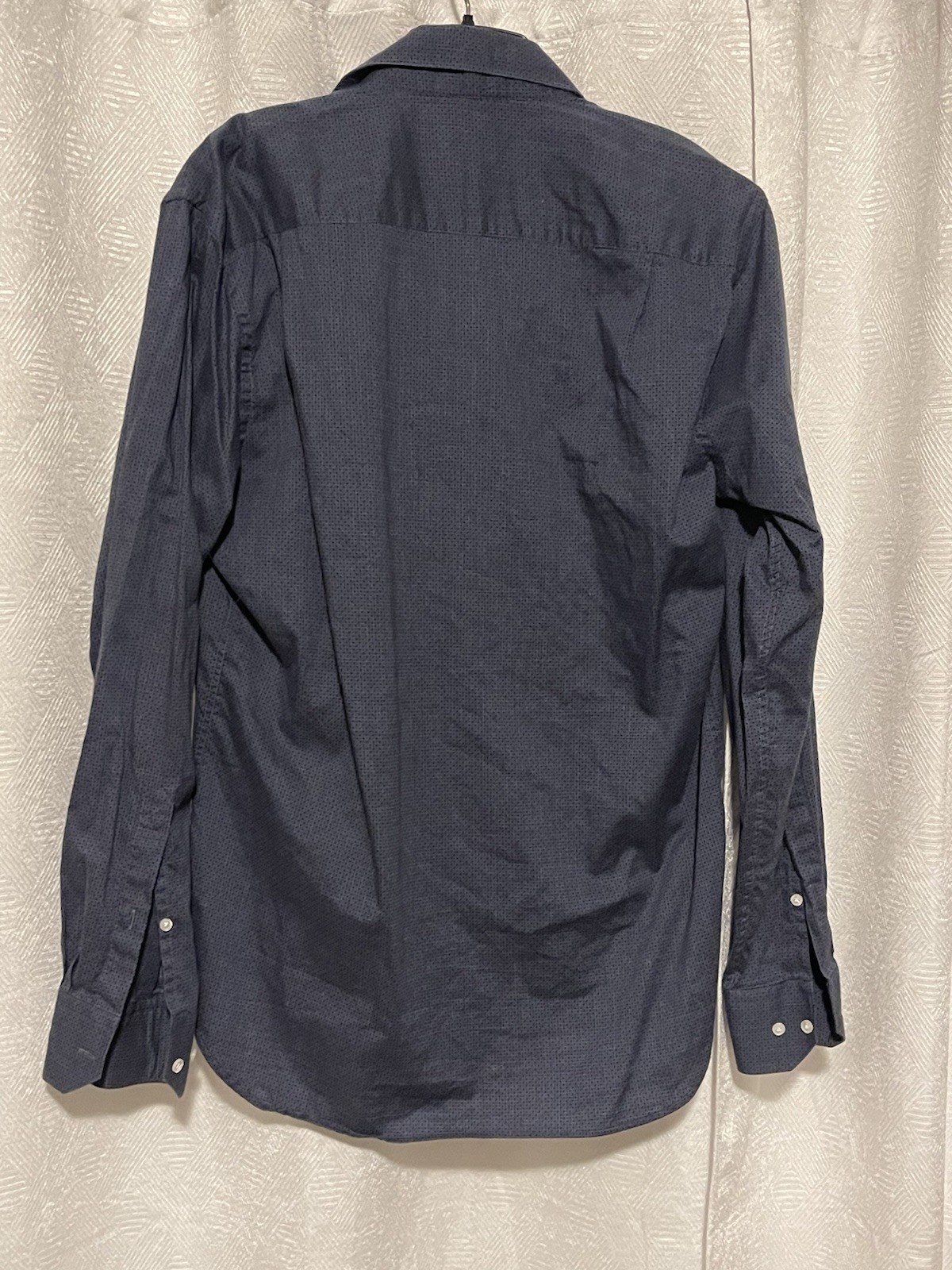 PETER MILLAR SATEEN BLUE GEO DRESS SHIRT COTTON DOUBLE BUTTON CUFF MEN LARGE