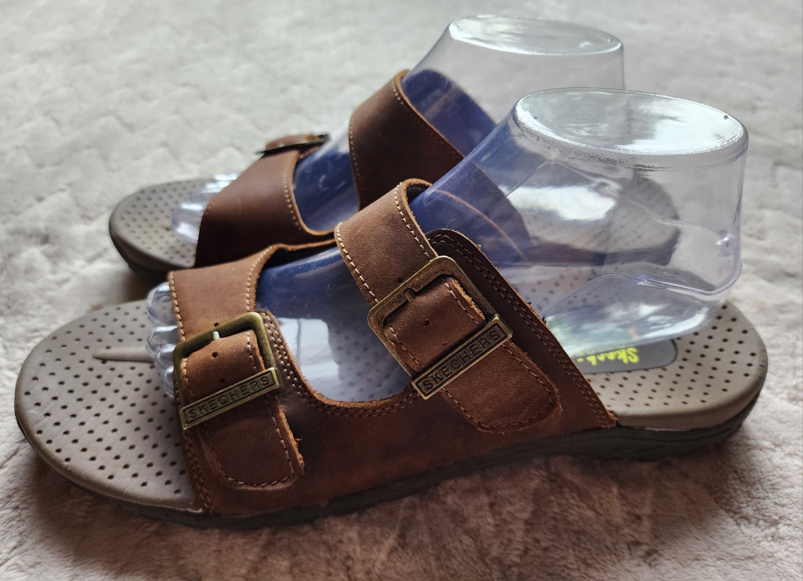 Skechers Reggae Jammin Brown Leather Slip On Womens Sandals 10
