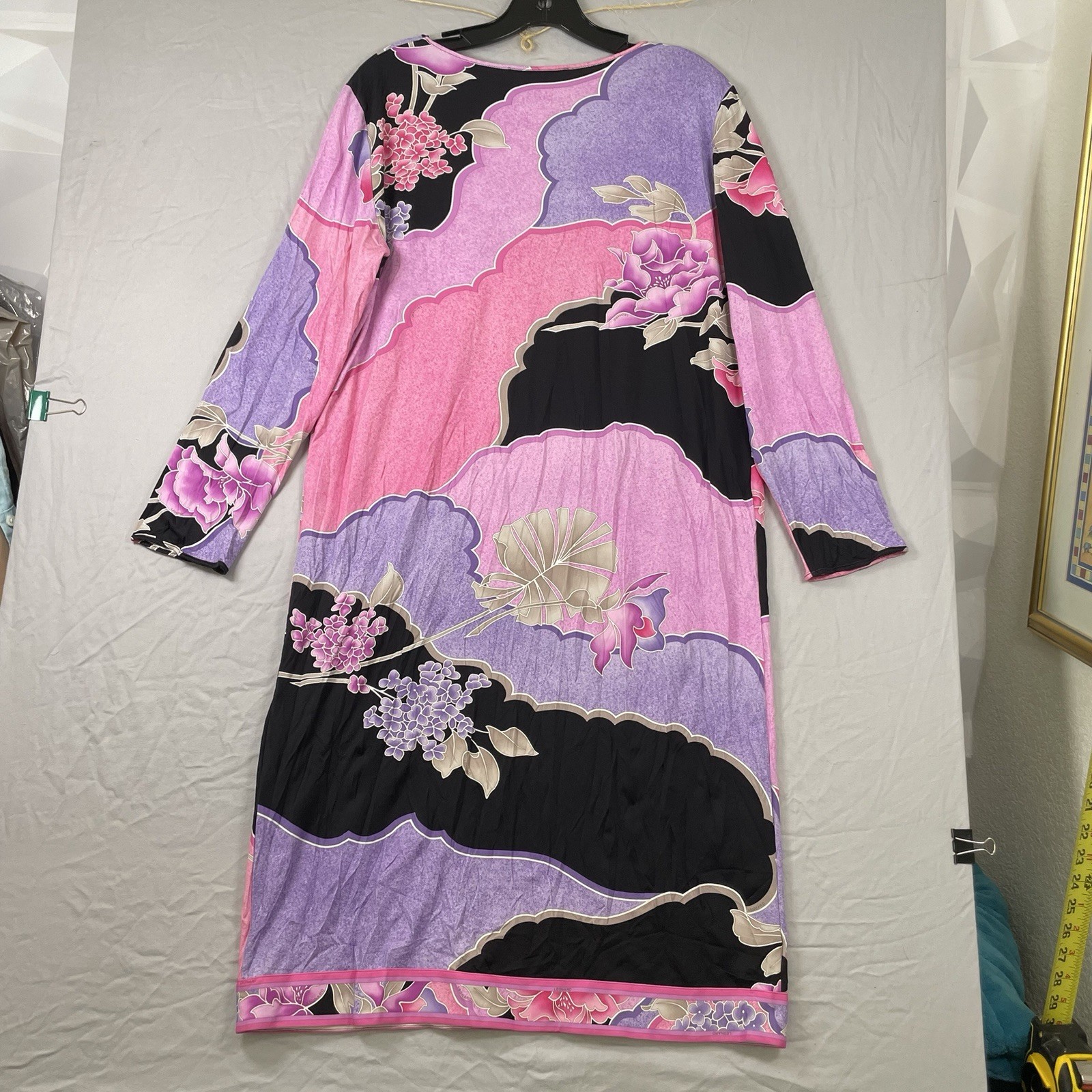 Leonard Paris Fushia Lavender Flowercore Sheath Dress Sash Belt US 10 FR 44