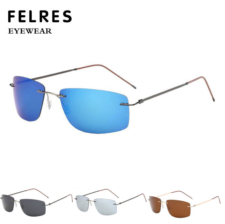 Ultra Light Memory Rimless Titanium Alloy Polarized Driving Sunglasses For Men