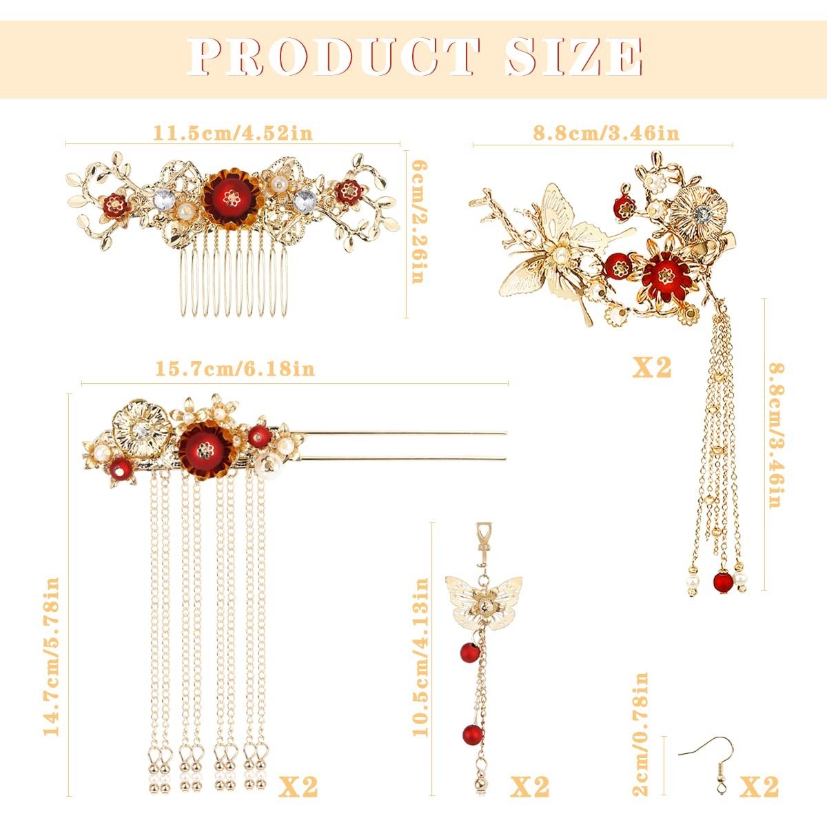 Butterfly Tassel Hair Clip Set – Pearl Hairpins & Earrings for Weddings, Cosplay