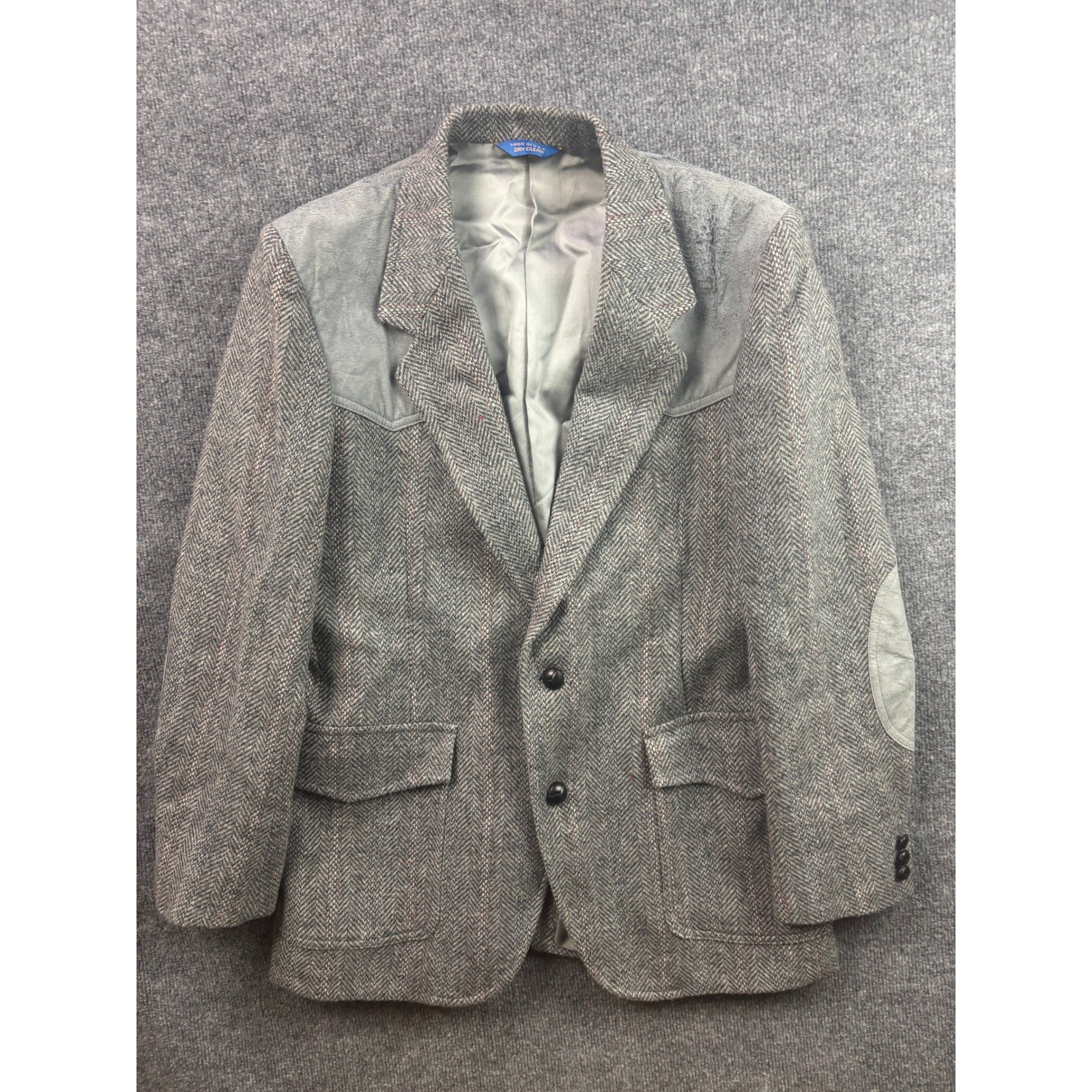 VNTG Pendleton Western Blazer Mens 40 Herringbone Tweed Suede Yoke Elbow Patches