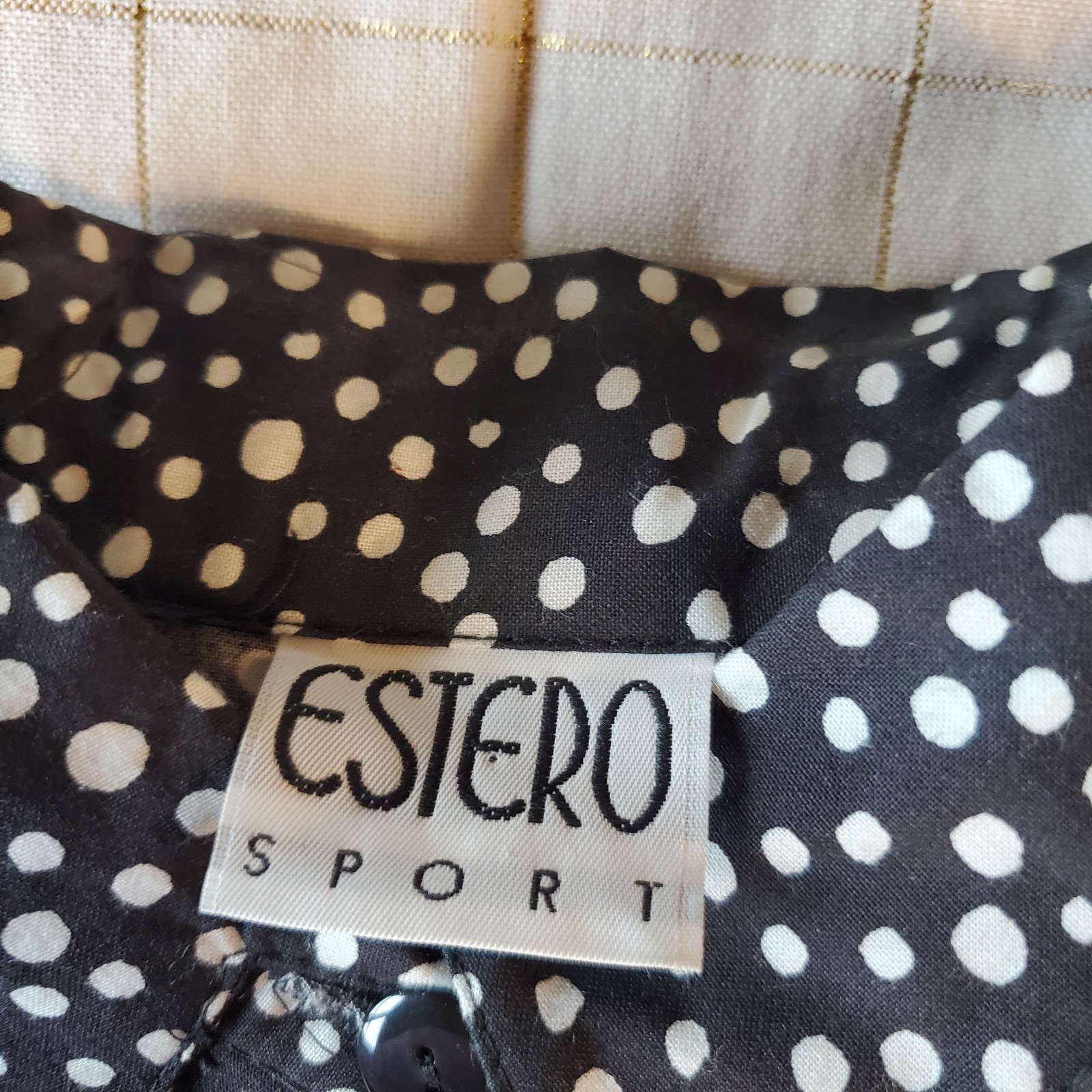 Estero Sport Short-Sleeve Button-Down Shirt Women Sz M Shoulder Pads Polka-dots