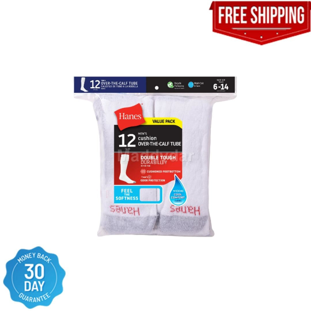 Hanes Men’S Double Tough Durability Over-The-Calf Tube Socks, 12-Pack