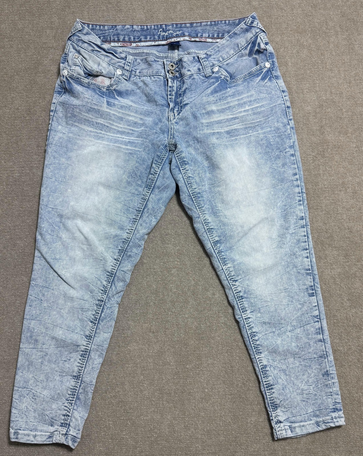 Amethyst Jeans Pants Womens 16 Acid Wash Distressed Sequin Pocket Stretch Denim