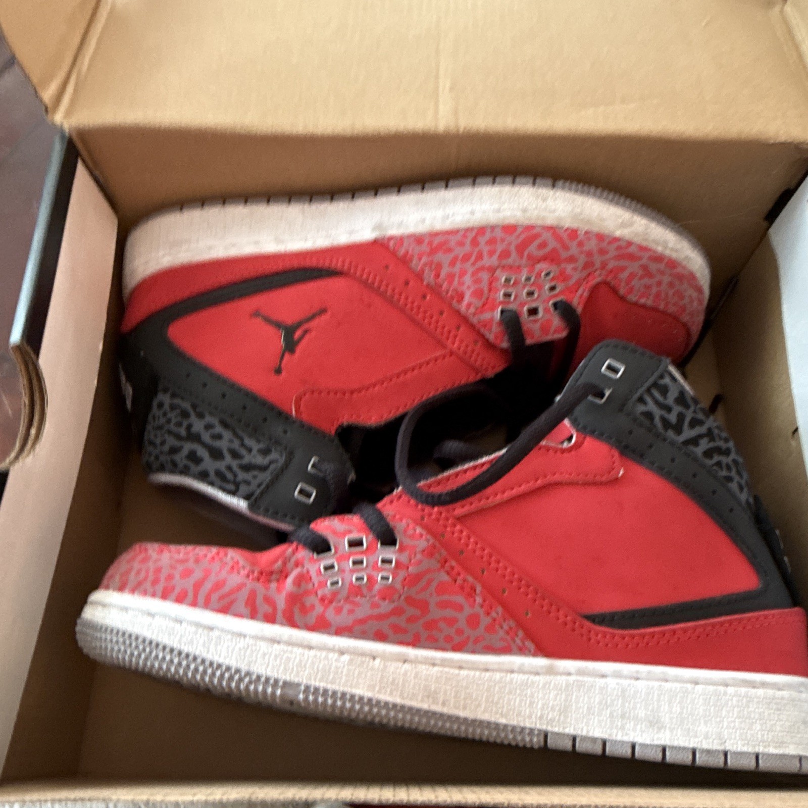 Jordan Air Jordan 1 Mid Top Leather Animal Print Red/Black/Grey 374452-603