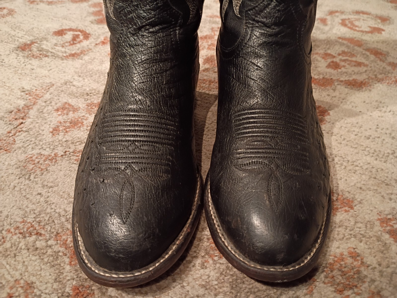 TONY LAMA BONHAM BLACK SMOOTH OSTRICH & LEATHER COWBOY BOOTS #CT871 MEN’S 7D