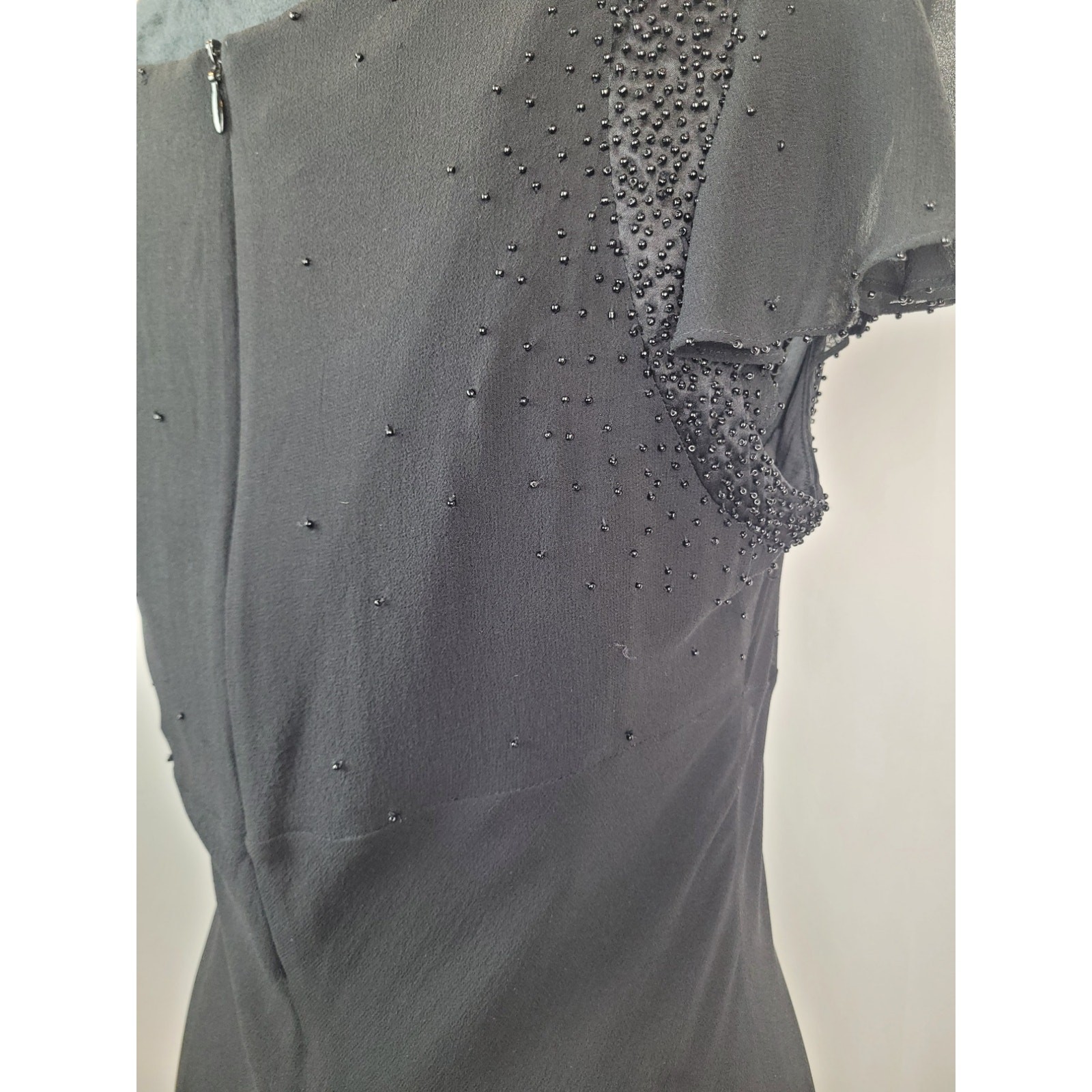 Jones New York Regency Silk Beaded Accent Evening Gown Dress Black Womens 10