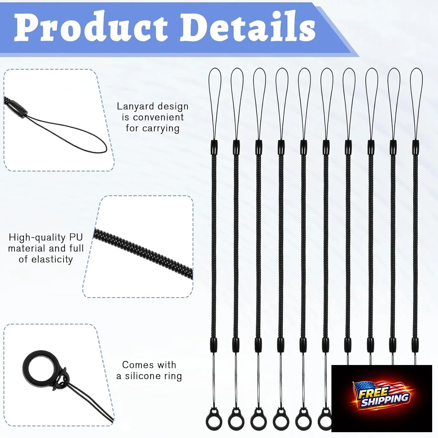 10 Pcs Elastic Lanyard Tether, Retractable Pen Holder Leash with Chain, Plastic