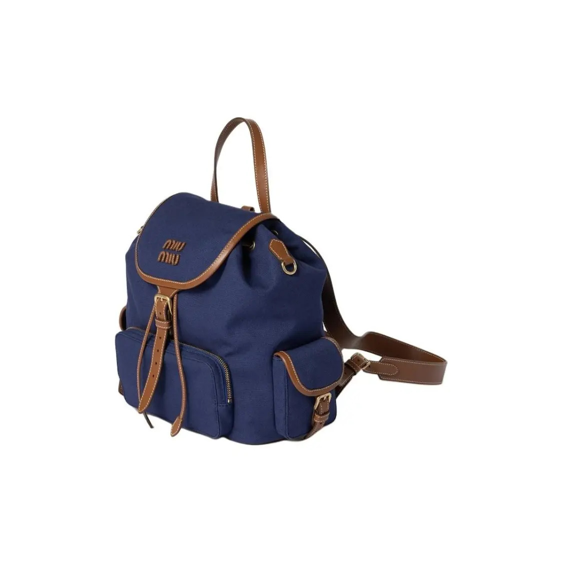 MIU MIU Cotton Backpack Women’s Cornflower Blue Brandy 9.8×4.9×11.6 in