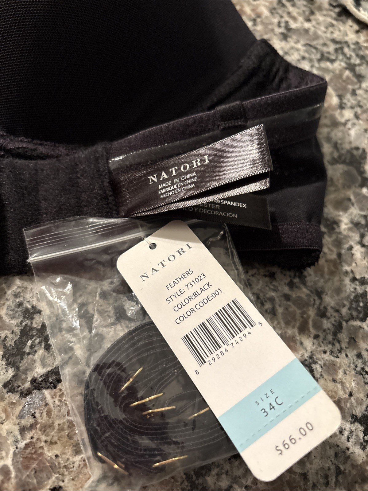 NWT NATORI CONVERTIBLE STRAPLESS U’WIRE BRA BLACK SIZE 34C(75C)