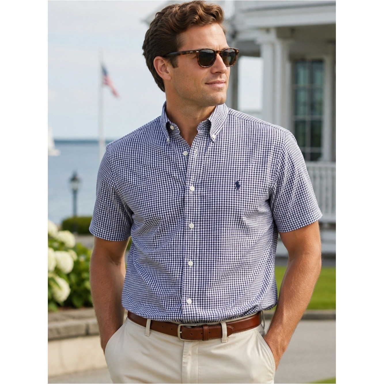 Ralph Lauren Blake Shirt Mens Large Blue White Gingham Check Short Sleeve L