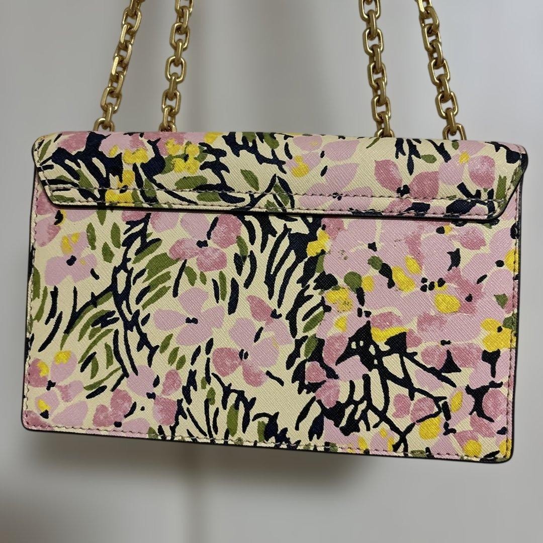 Tory Burch Floral Print Chain Shoulder Bag Canvas Pink Gold Lock 21cm/8.3in