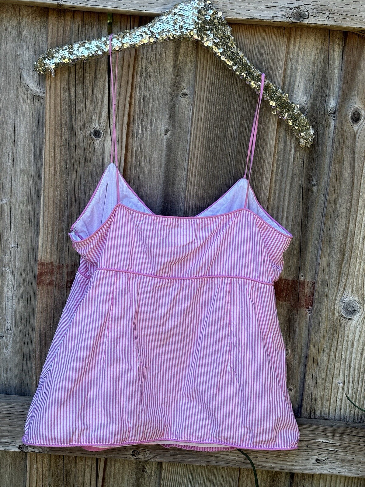 Gap Cami Summer Top Side Zip W 12 Pink White Stripes Lined Fresh Chic Straps