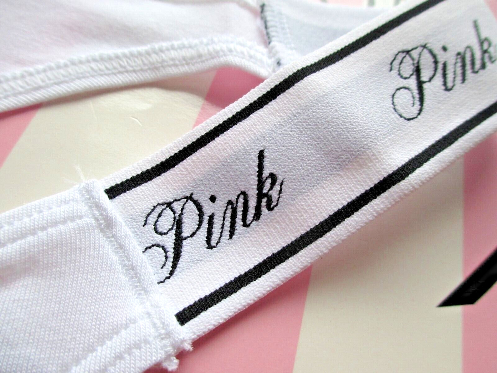 VICTORIA’S SECRET PINK Cotton Logo High Leg Thong Panty S M L XL White NWT VS