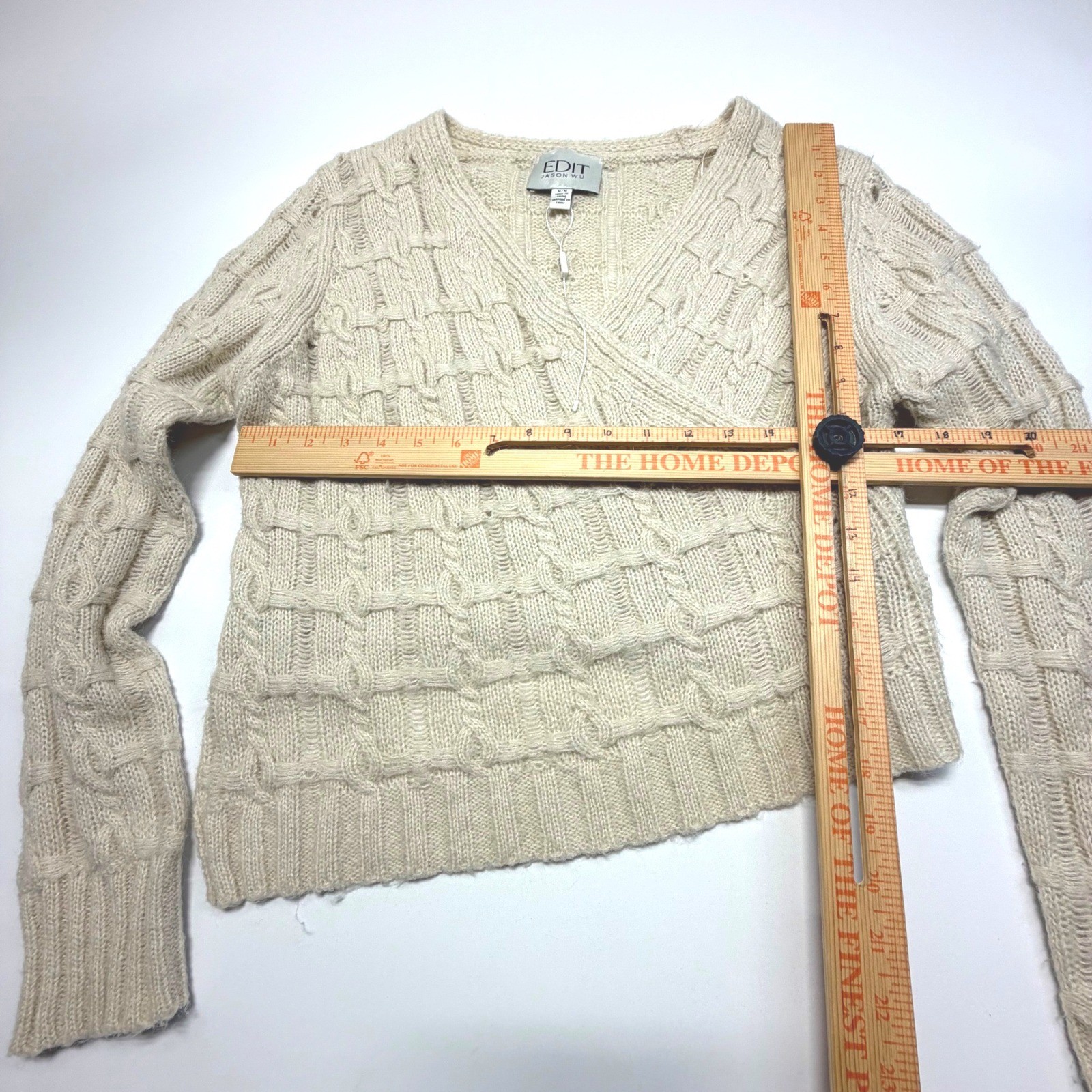 EDIT Jason Wu Cable Knit Wrap Sweater Cropped Neutral Cozy Size M